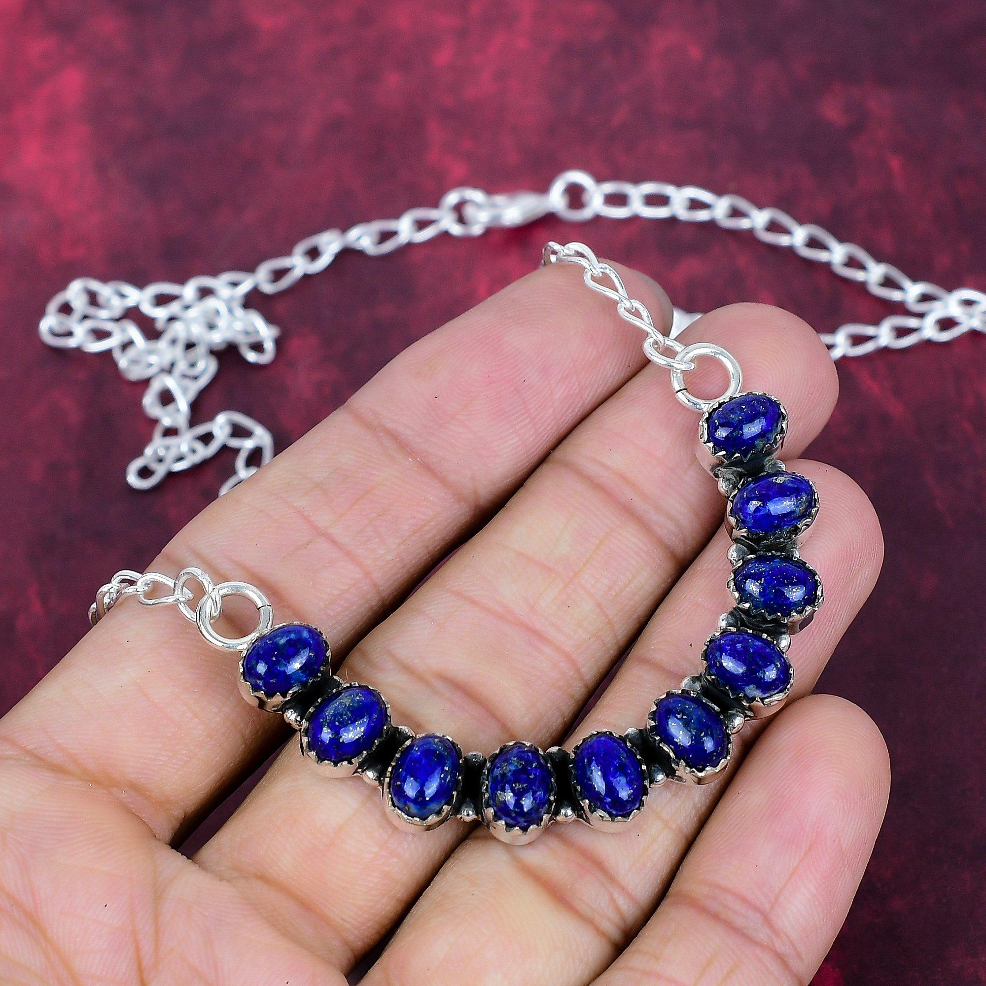 Lapis Lazuli Necklace Handmade Jewelry, 925 Solid Sterling Silver Necklace Designer Gemstone Jewelry Adjustable Chain Necklace Gift For Mom