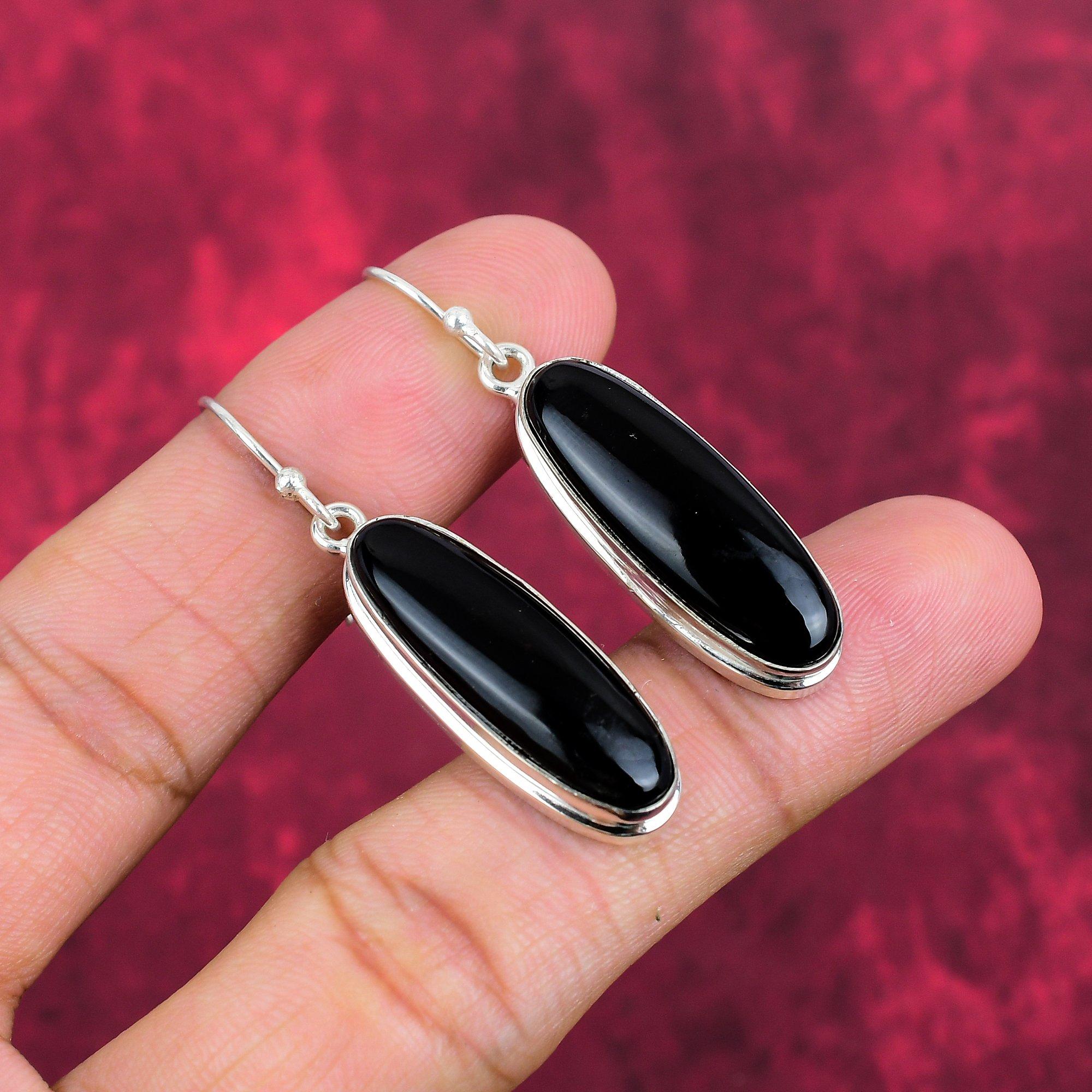 Svarte Onyx 925 solid sterling sølv øredobber, håndlagde edelstenssmykker øredobber til minnedagen