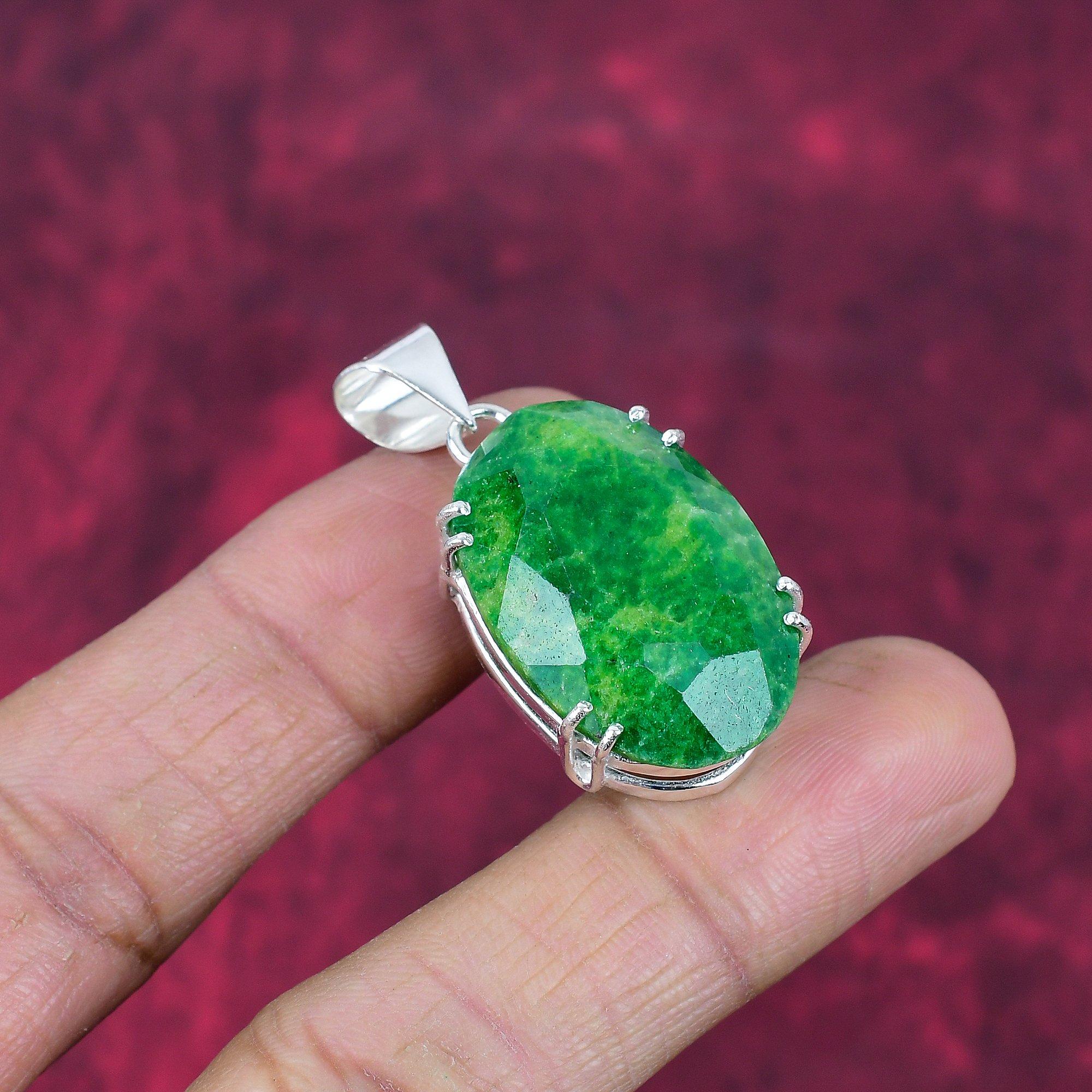 Smaragd Anhänger, 925 Sterling Silber Anhänger Edelstein Schmuck, handgefertigter Anhänger erstaunlicher Schmuck, Geschenk für Sie