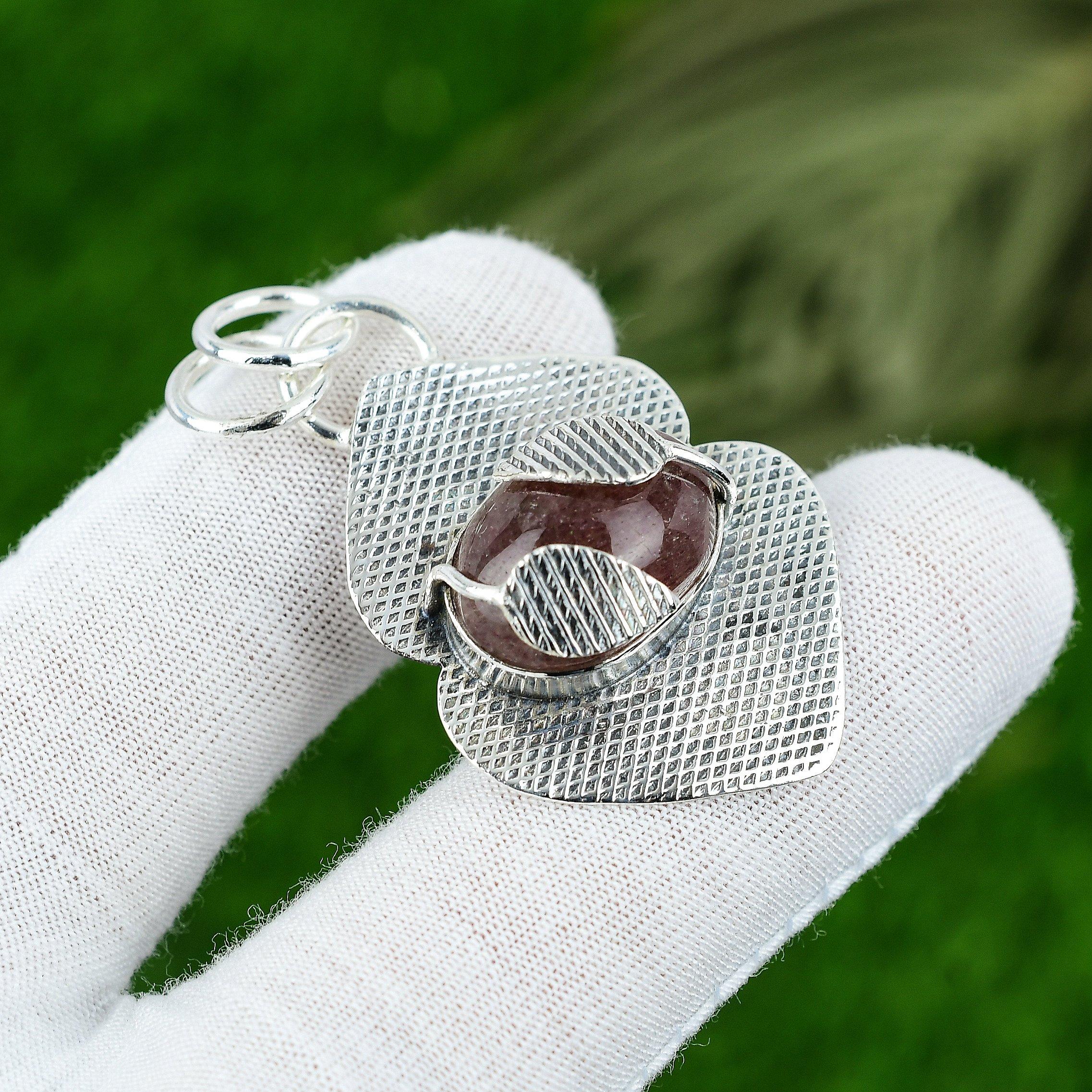 Jubiläumsgeschenk für sie Natur-Erdbeerquarz Edelstein Anhänger 925 Silber