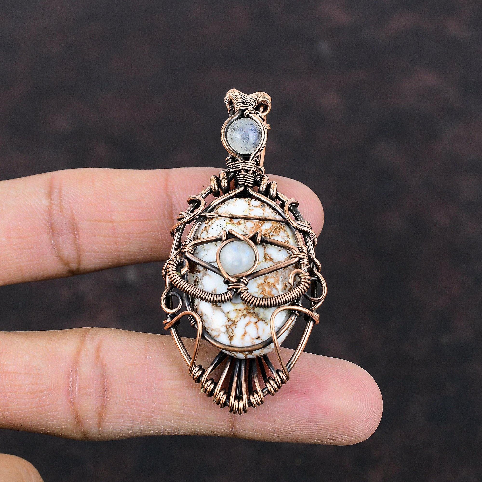 Evil Eye Wild Horse Magnesite Pendant Copper Wire Wrapped Pendant Handmade Rainbow Moonstone Pendant Gemstone Copper Jewelry Gift For Women