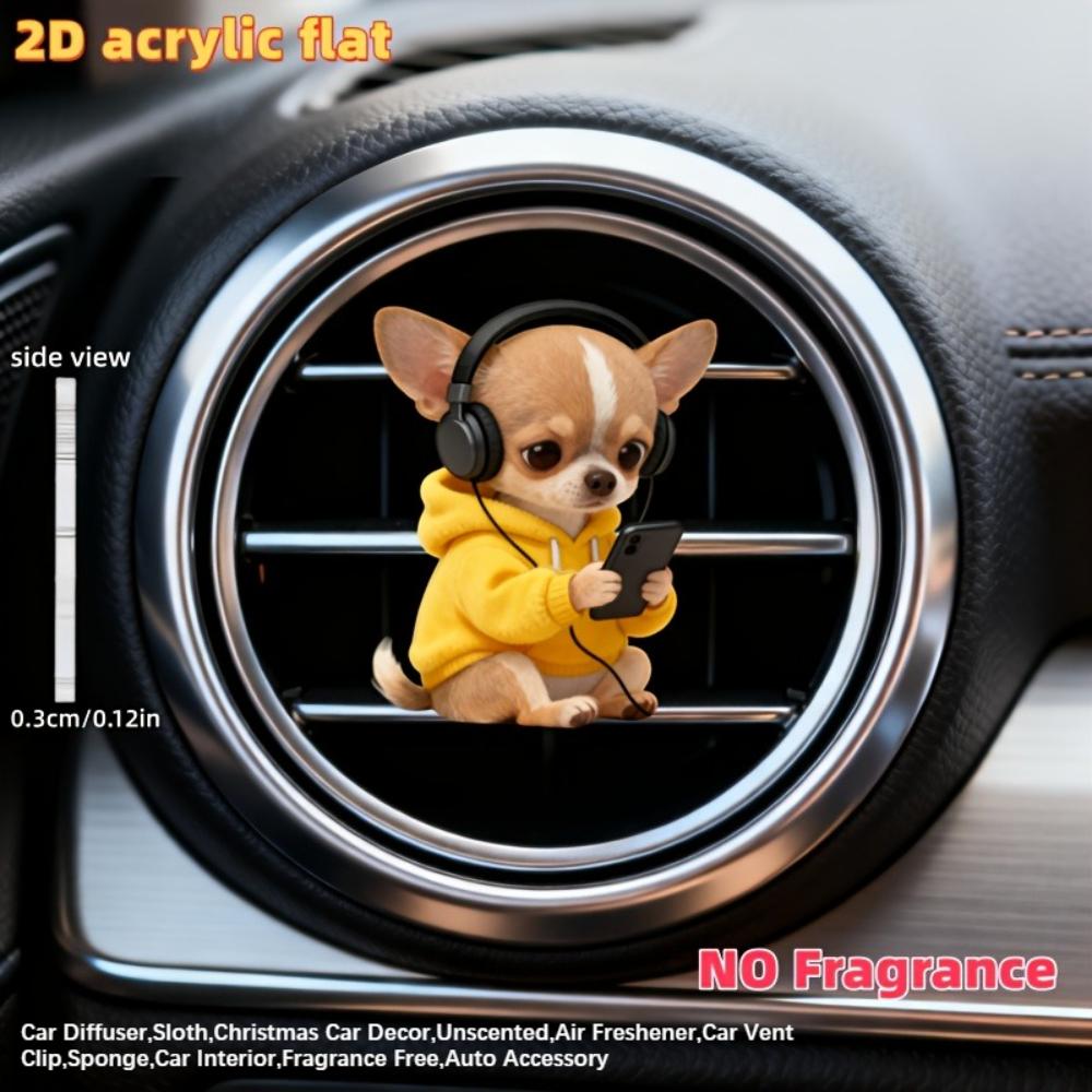 2D Flat Yellow Dog Car Vent Clip Decorative Diffuser (fragrance Not Included), Car Interior Decoration, Aromatherapy Clip, Ideal for Holiday Gifts
