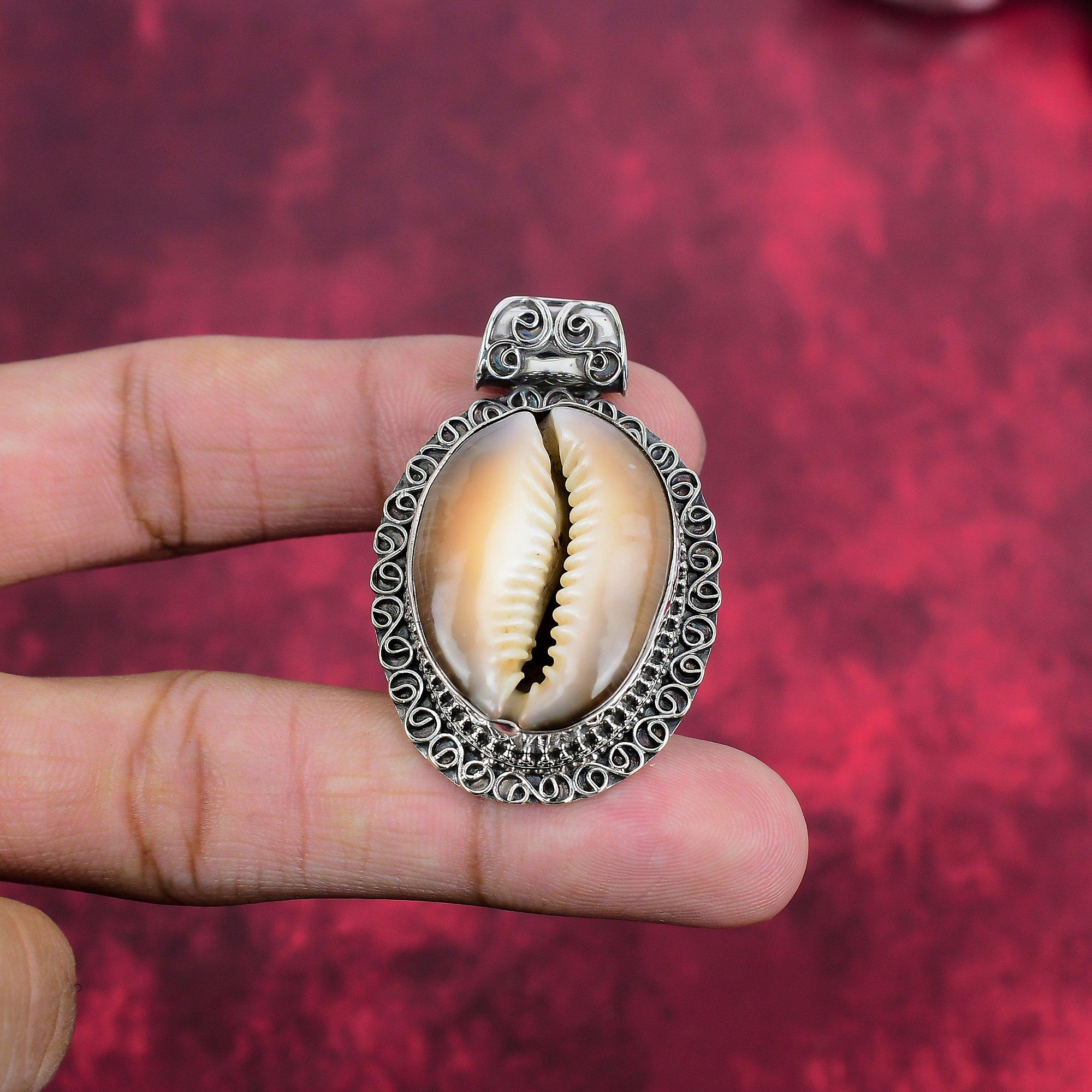 Cowrie Shell Jewelry, 925 Sterling Silver Pendant Jewelry, Gift For Wedding Handmade Pendant Gemstone Jewelry Pendant