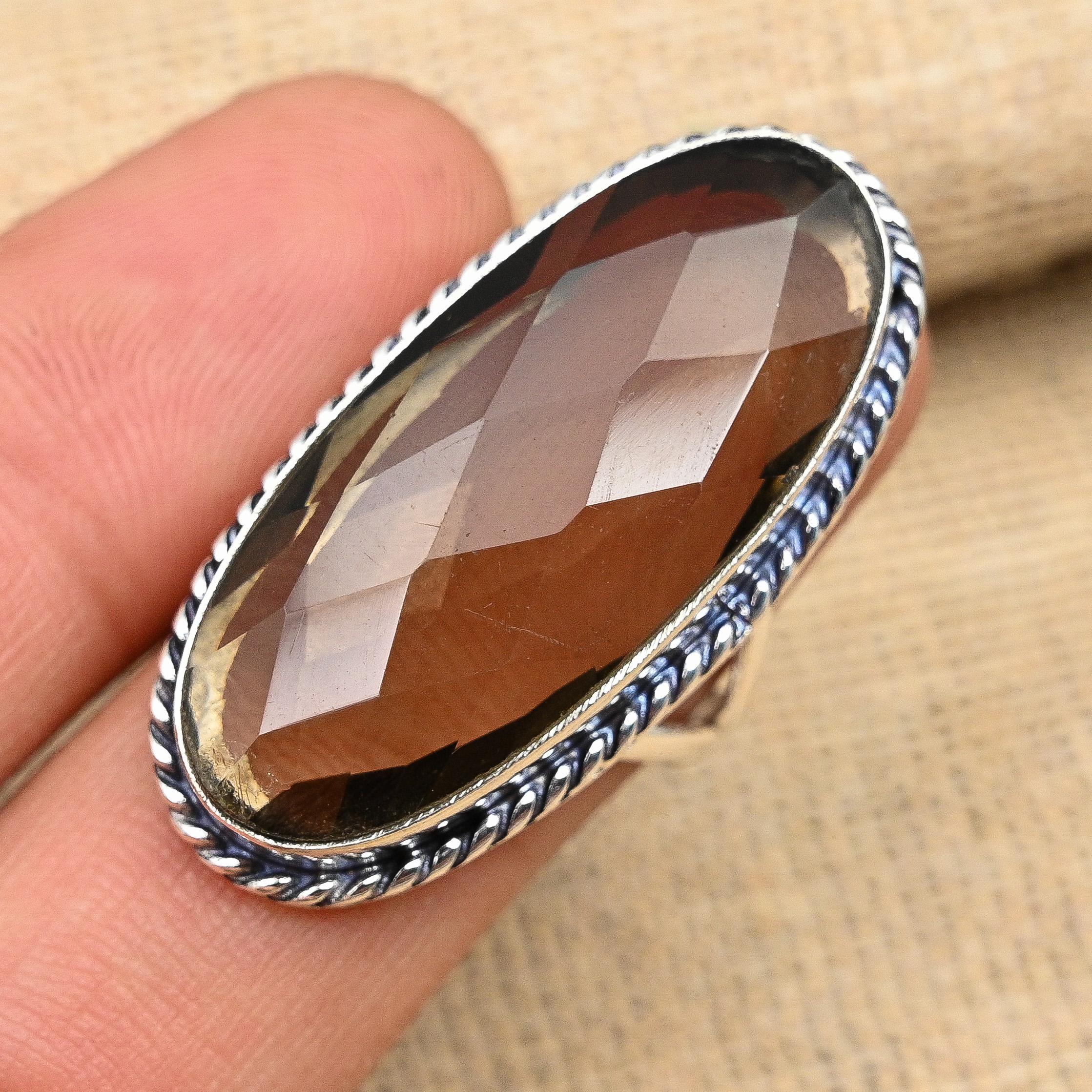 Dumanlı Topaz Taşlı El Yapımı 925 Ayar Gümüş Düğün Takı Yüzük