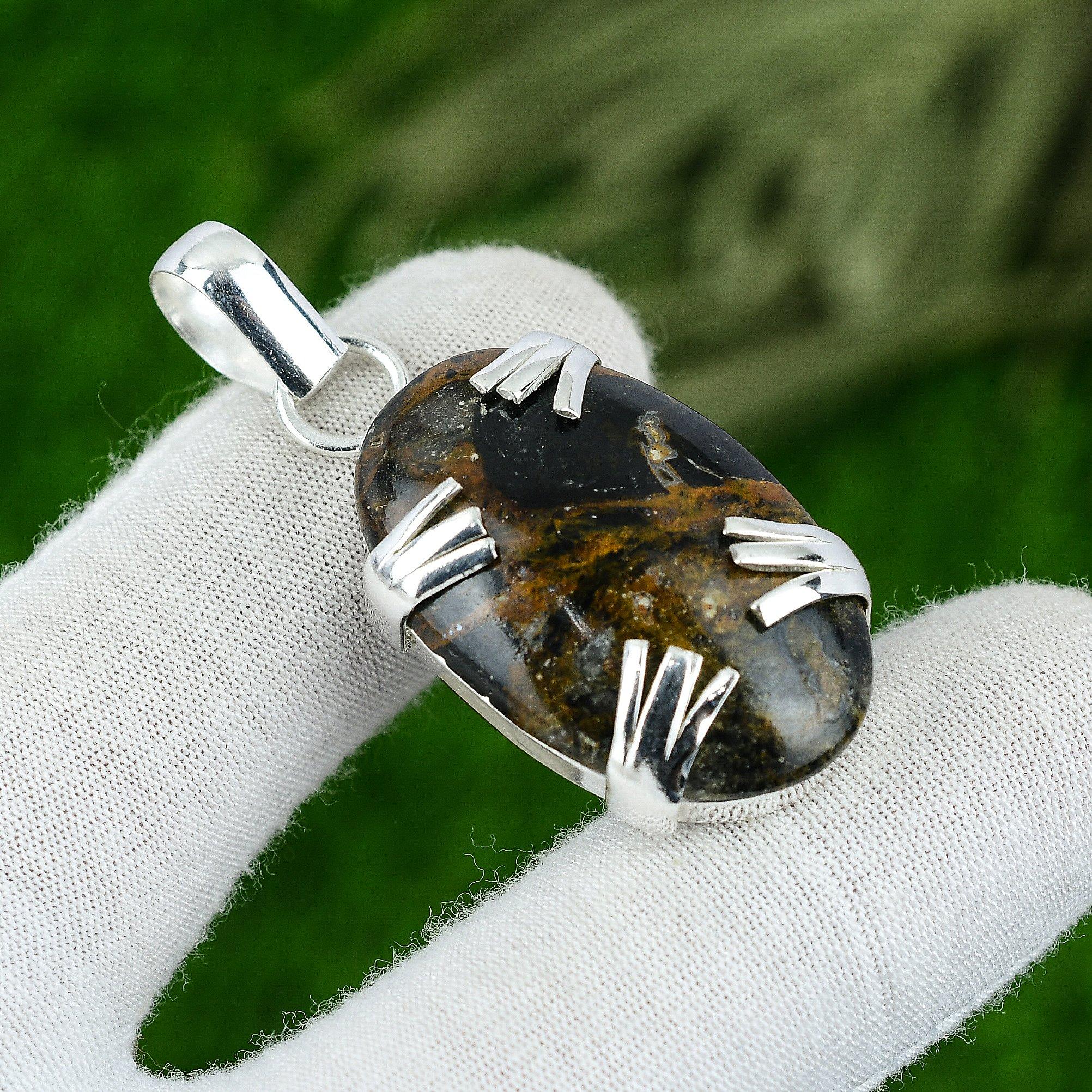 Womens day Deal Golden Pietersite Gemstone Birthday New Pendant Sterling Silver