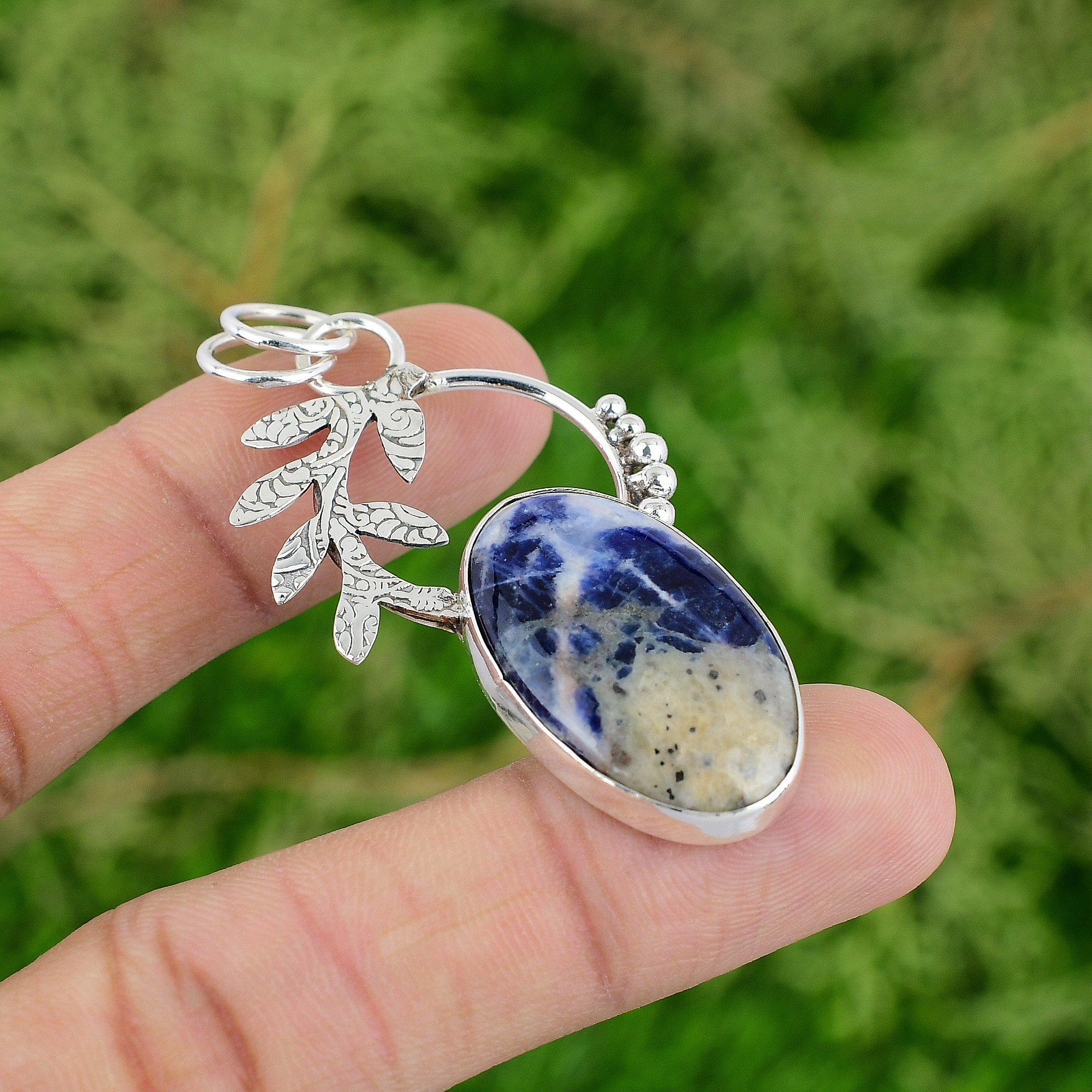 Daughters Day Deal Sodalite Stone Bezel Engagement Pendant Jewelry 925 Silver