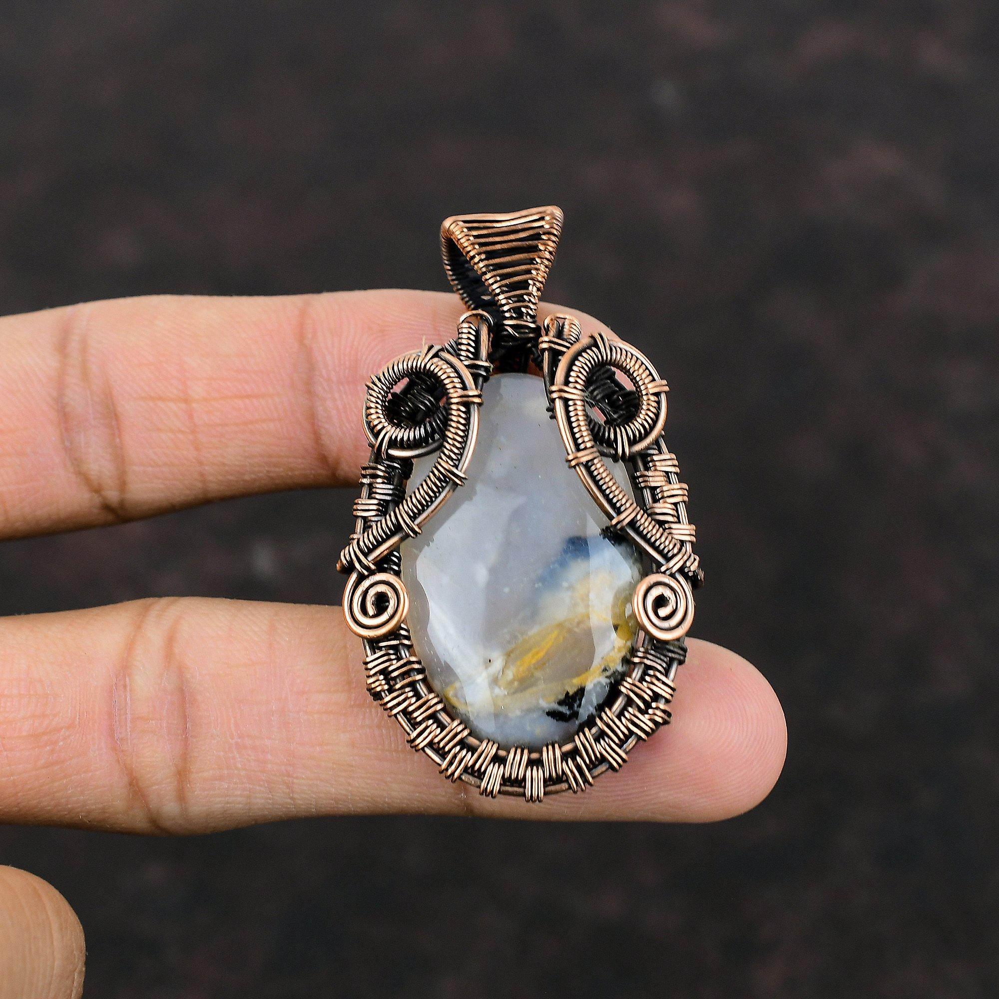 Plume Agate Pendant Copper Wire Wrapped Pendant Designer Pendant Wire Wrap Gemstone Jewelry Handmade Pendant Copper Jewelry Anniversary Gift