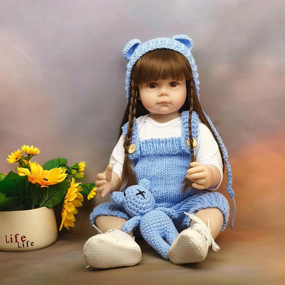 22 дюйма, 55 см, полностью виниловое тело, куклы Bebe Reborn, Maggi Can Bath, реалистичная, милая, кукла возрождения для девочек с наклеенными длинными волосами, детская игра, кукла-одевалка для дома