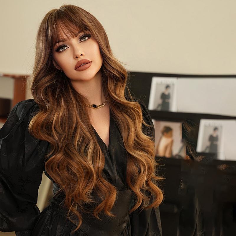 Nová dámská paruka simulace paruky 75 cm zlatá paruka velká vlnitá paruka Plná pokrývka hlavy Růže síťka na vlasy čelenka Krása dekorace Paruka