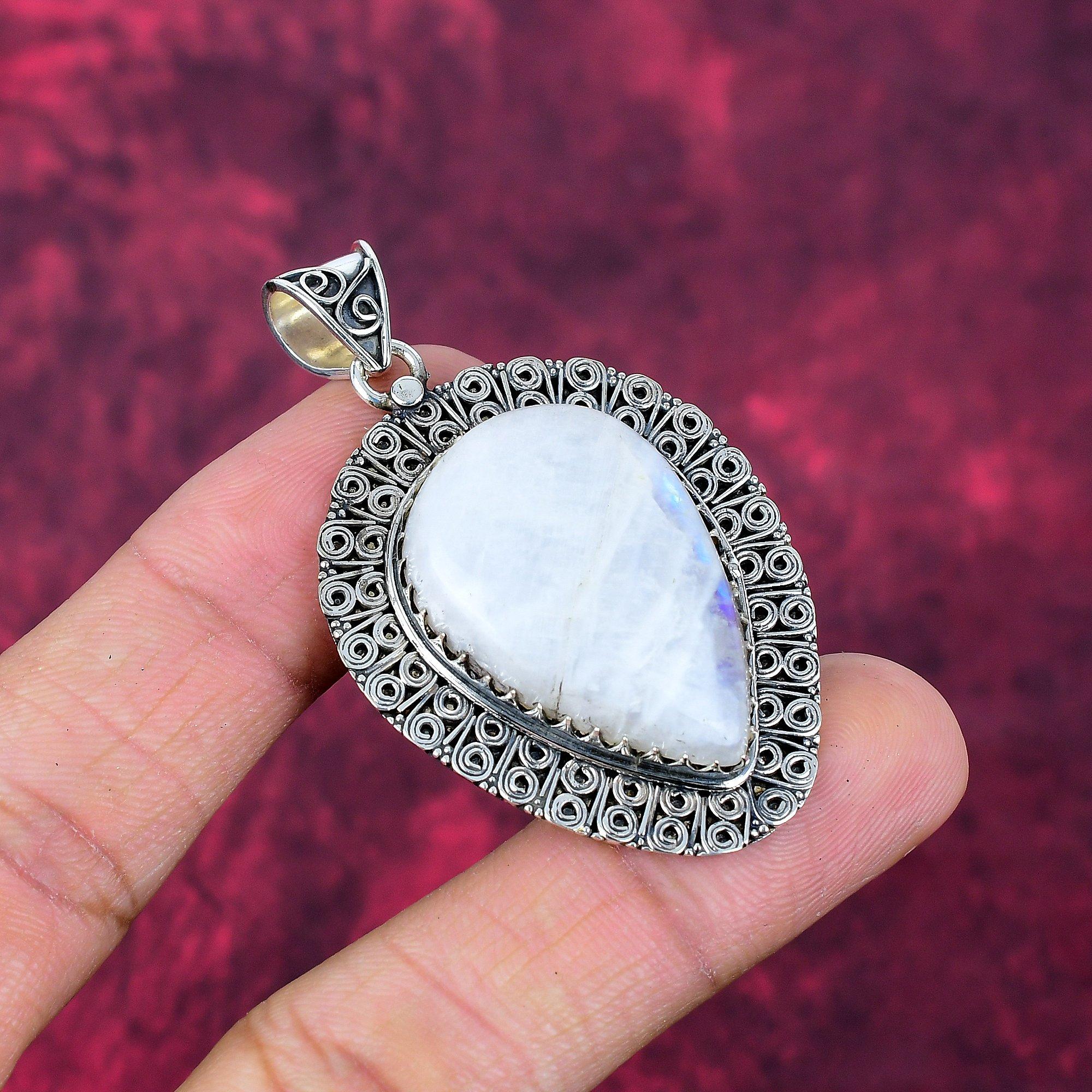 Moonstone 925 Solid Sterling Silver Pendant, Handmade Gemstone Pendant, Gift For Mom Antique Jewelry