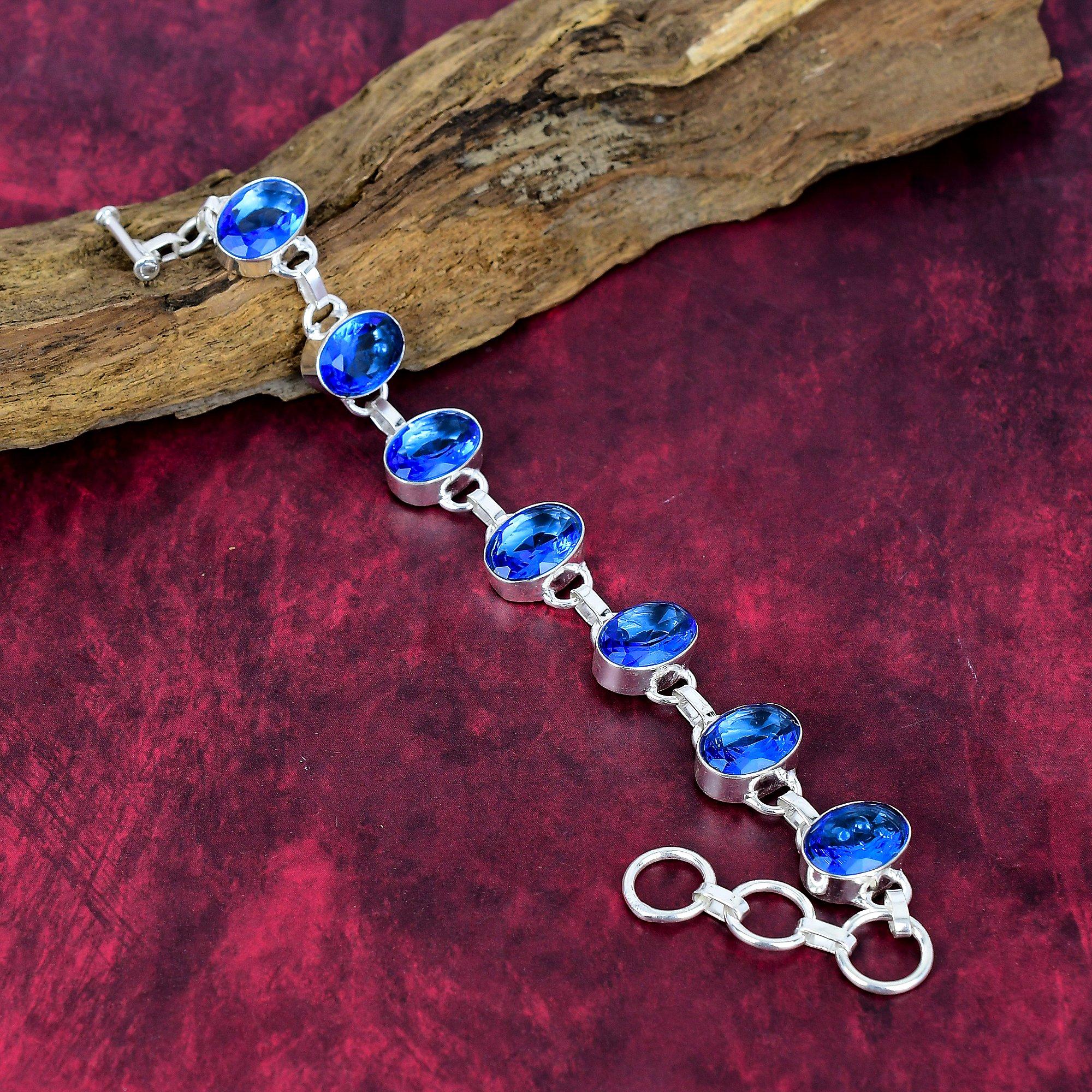 Tansanit 925 Massives Sterlingsilber Armband, Handgefertigtes Edelsteinarmband Schmuck, Geschenke für Ehefrau Brandneues Armband