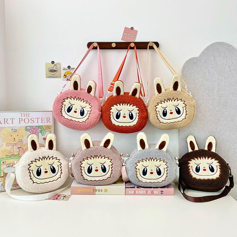 2025 New Popular Bubble Mart Oblique Span Bag Large Capacity Soft Touch Short Plush Children Shoulder Bags Ugly Cute Cartoon Kid Storage Crossbody Bag