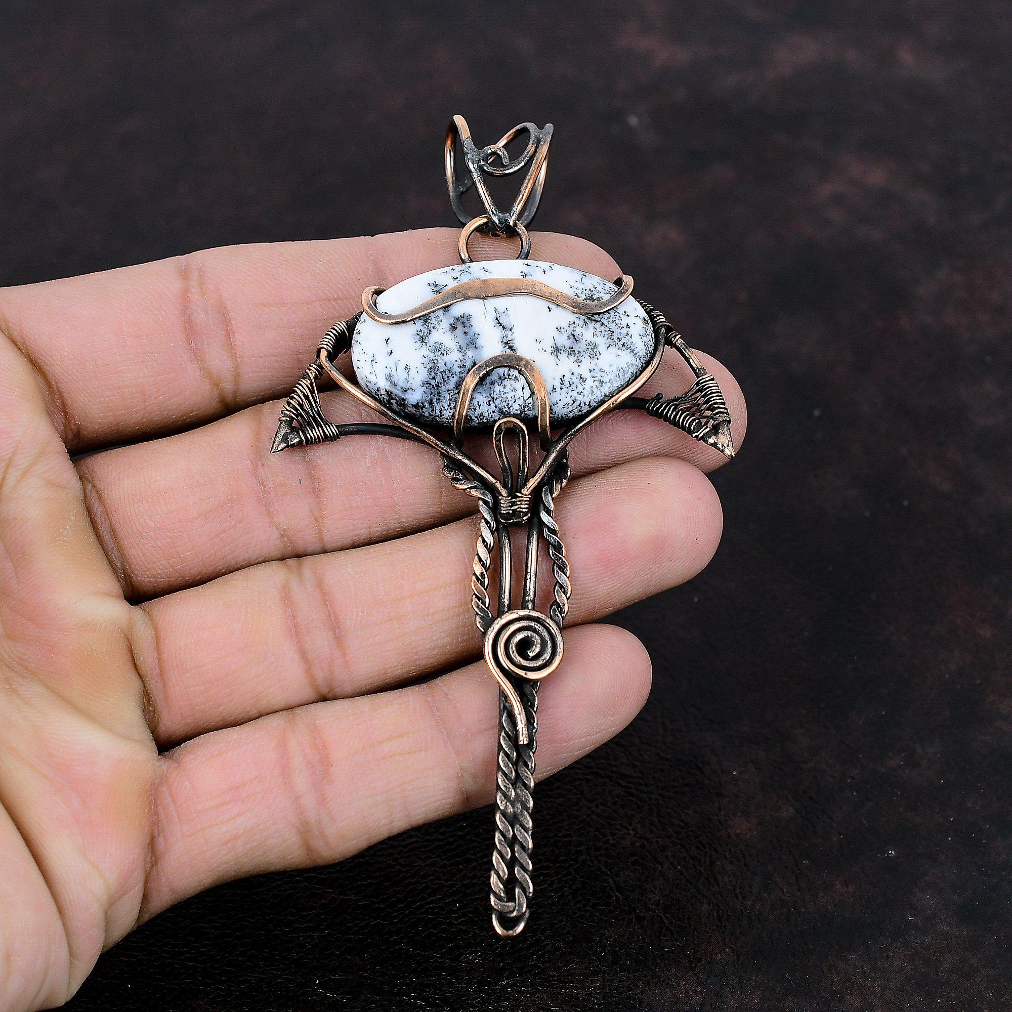 Dendrite Opal Pendant Copper Wire Wrapped Pendant Decent Pendant Copper Jewelry Handmade Pendant Wire Wrap Gemstone Jewelry Anniversary Gift