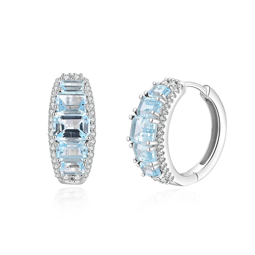 Simple Natural Octagonal Sky Blue Topaz Clasp Earrings 925 Sterling Silver Exquisite Fine Jewelry for Women's Anniversary Gifts