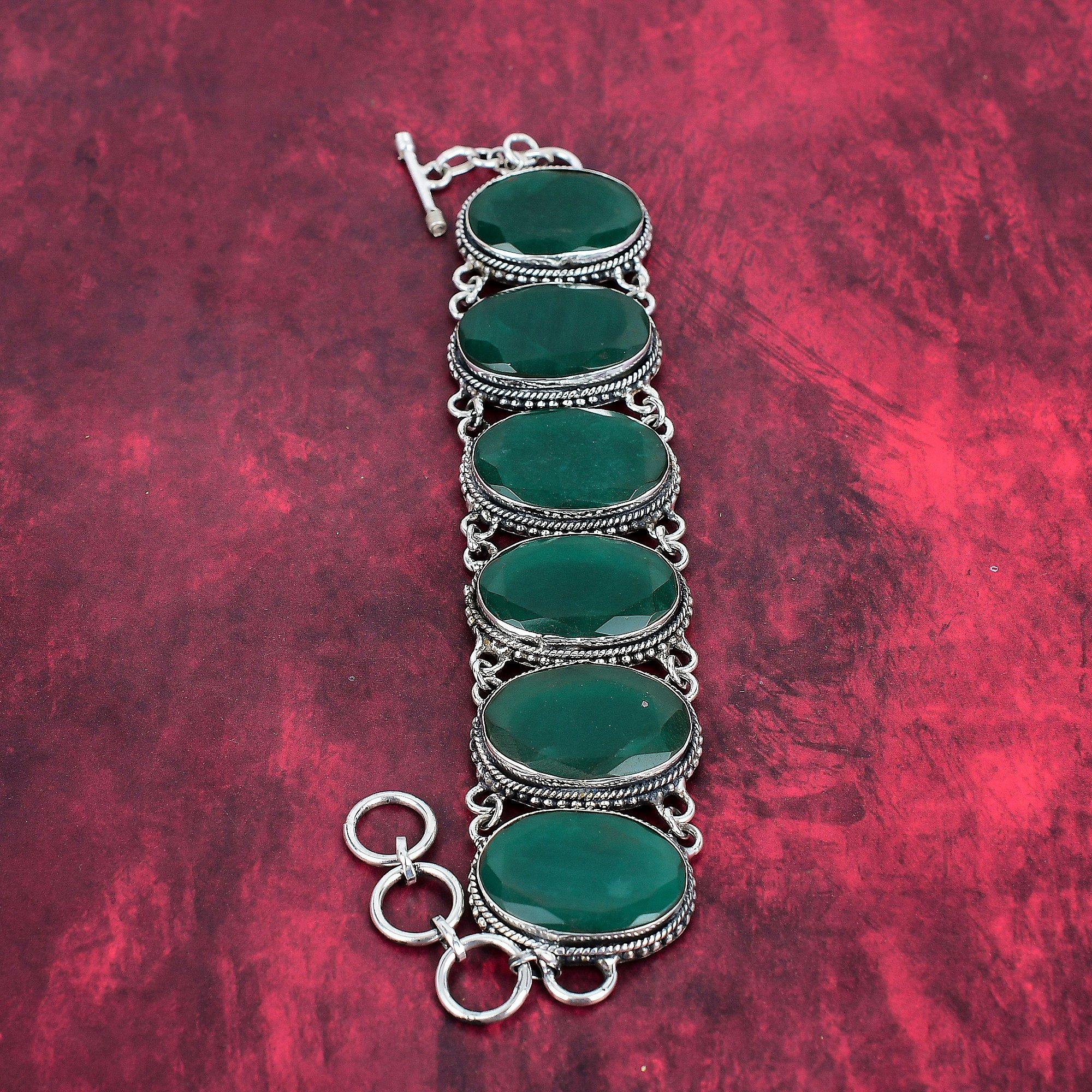 Bijuterii cu pietre prețioase create de laboratorul zambian de smarald, bijuterii din argint solid 925, brățară uimitoare de smarald cu bijuterii cu lanț, pentru cadou de Ziua Mamei