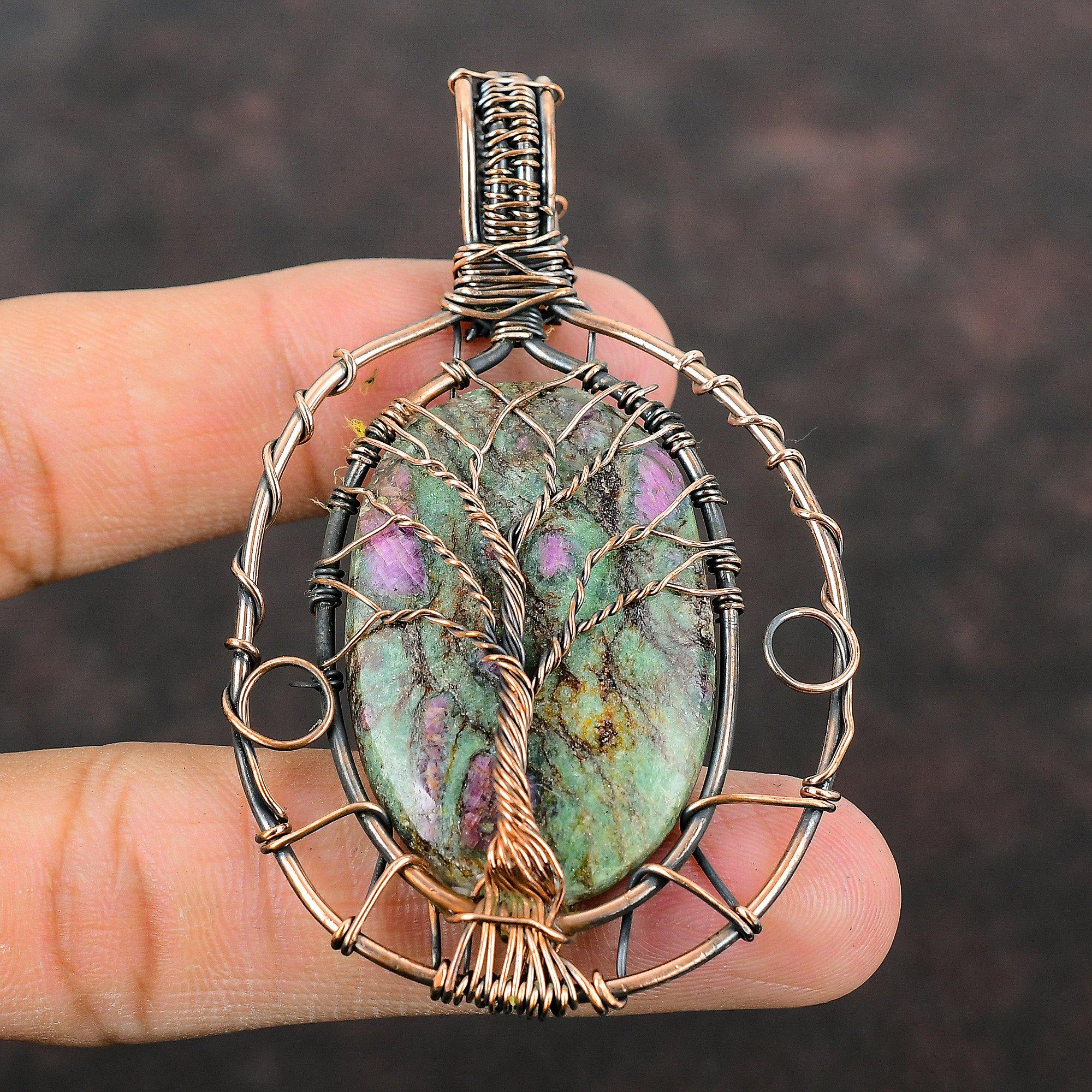 Tree Of Life Ruby Fuchsite Copper Wire Wrapped Pendant Gemstone Jewelry Handmade Designer Jewelry Tree of Life Jewelry Ruby Fuchsite Gift