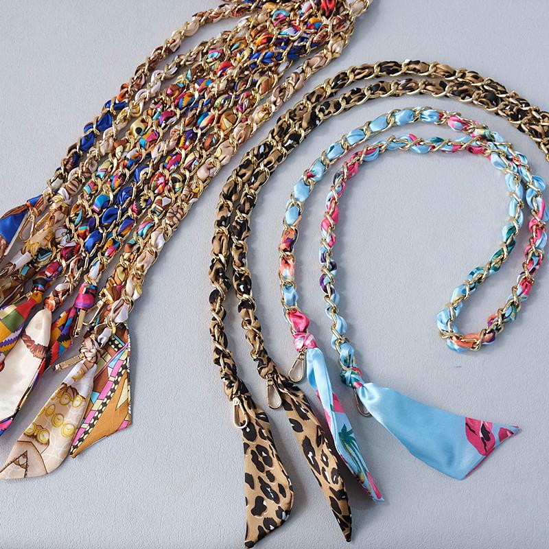 New Fashion Spring Woman Handbag Accessory Chains Detachable Long Crossbody Print Cute Silk Strap Women DIY Chain Bag Handles