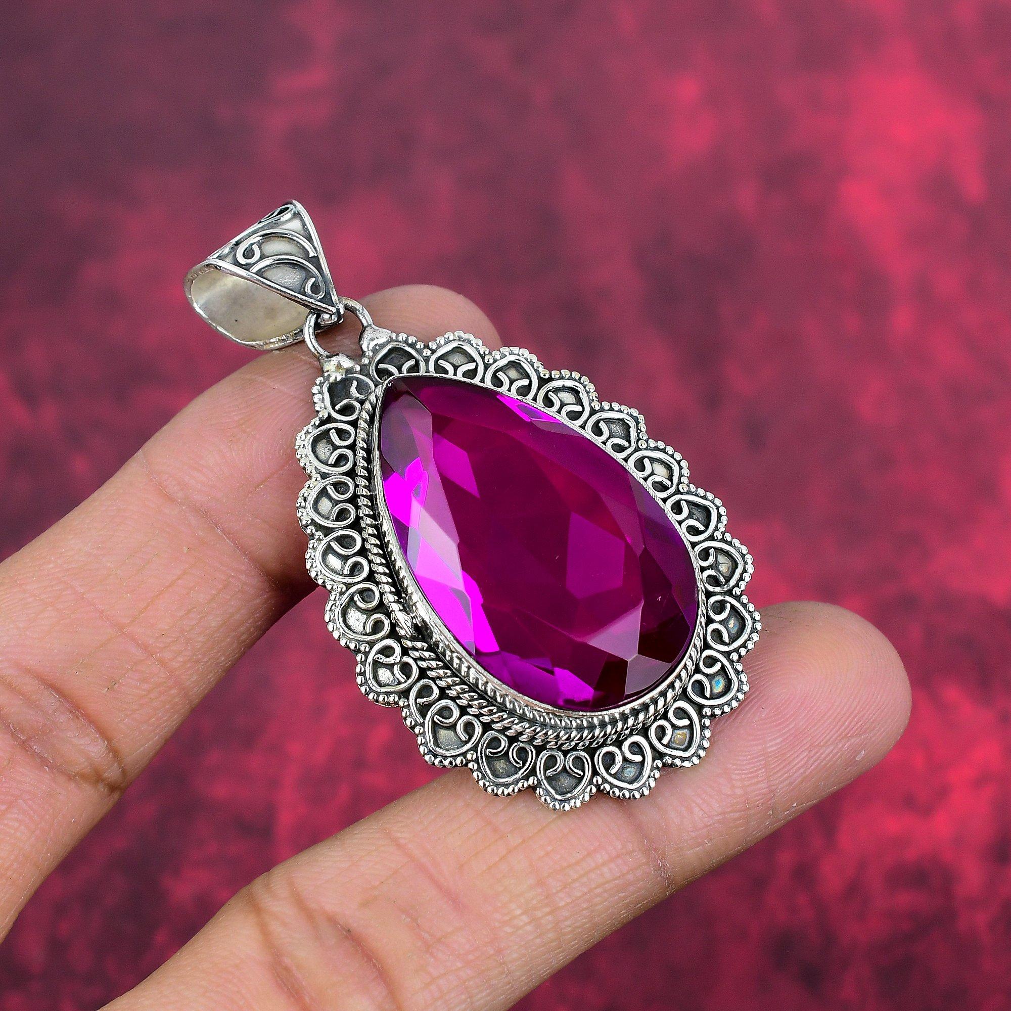 Pendentif en topaze rose, bijoux en argent sterling massif 925 avec pierres précieuses, pendentif fait main, pour Thanksgiving