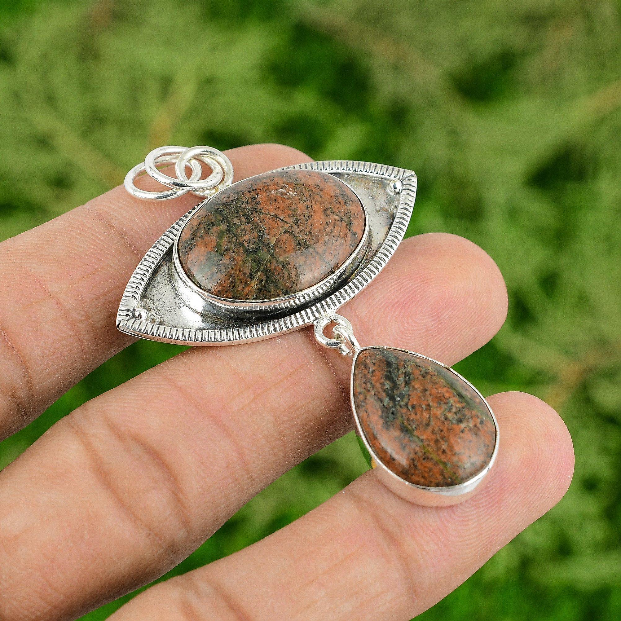 Grass Garnet Gemstone Sterling Silver Artisan Handcrafted Boho Pendant Jewelry