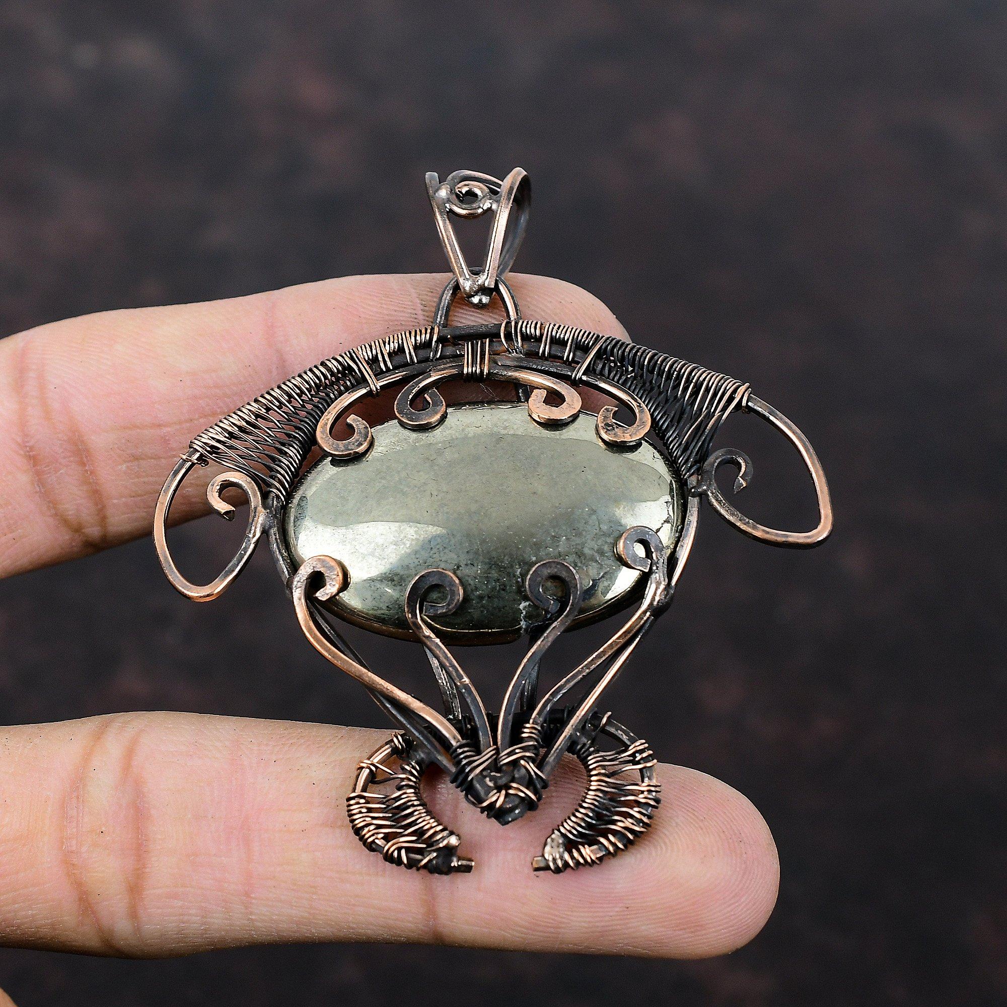 Apache Pyrite Pendant Copper Wire Wrapped Pendant Handmade Pendant Wire Wrap Gemstone Jewelry Unique Pendant Copper Jewelry Anniversary Gift