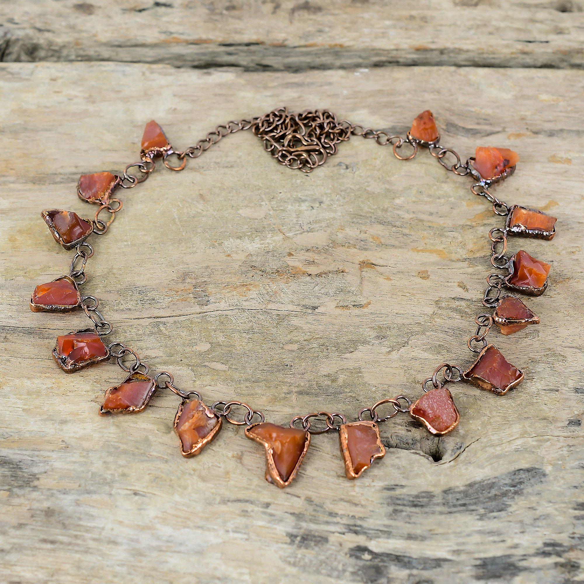 Carnelian Rough Gemstone Necklace Electroformed Copper Necklace Adjustable Chain Necklace Handmade Necklace Electroformed Jewelry For Gift