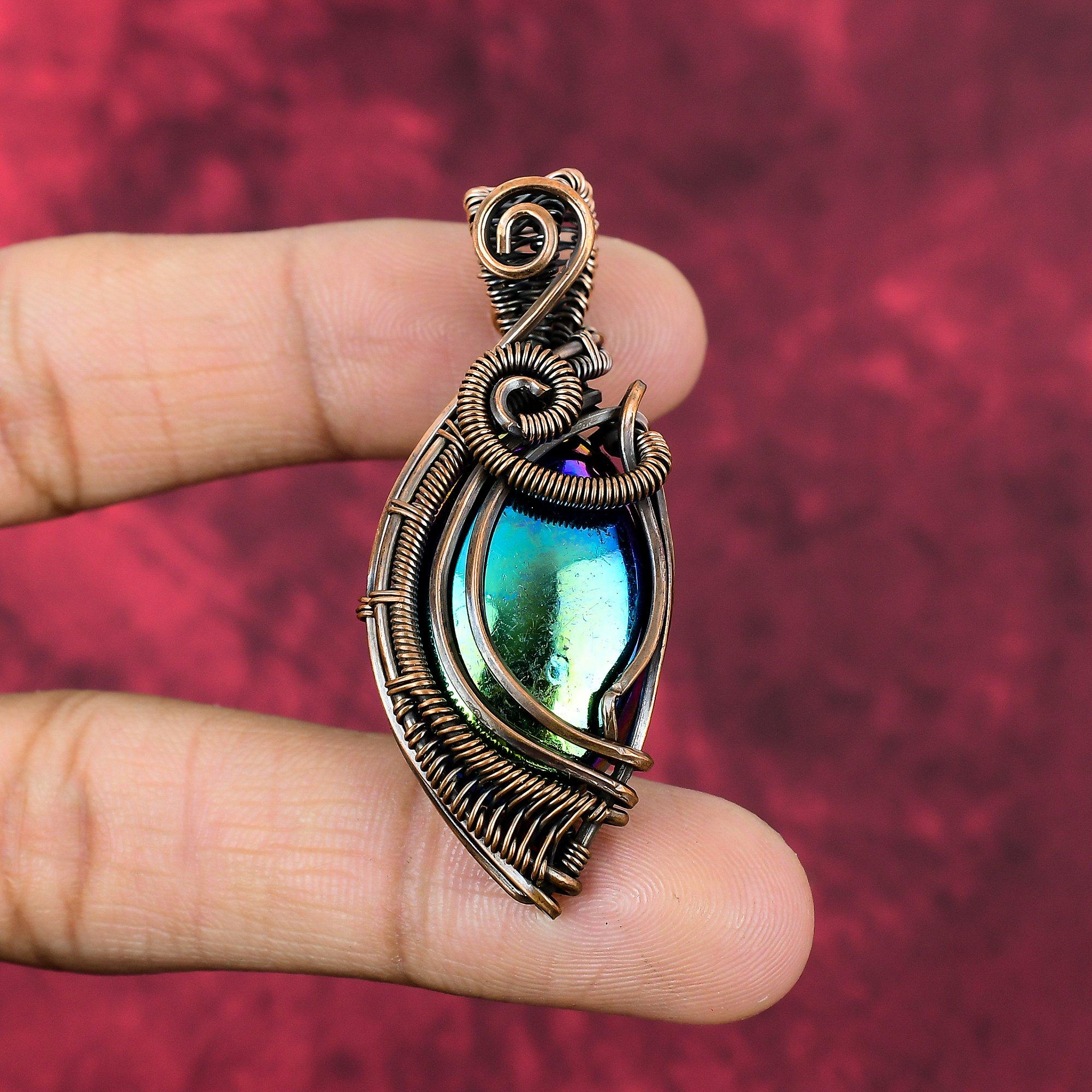 Mystic Fire Labradorite Pendant Copper Wire Wrapped Handmade Jewelry Genuine Gemstone Pendant Copper Pendant Gifts For Her Wire Wrap Pendant