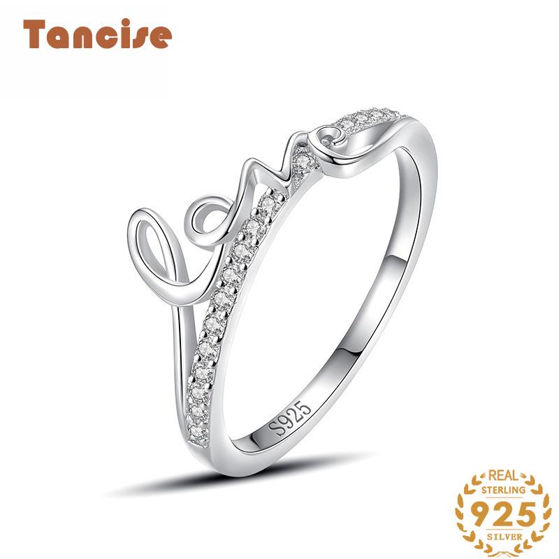 Tancise Klasický 925 Sterling Silver Zirkonový prsten Dámské šperky Svatební slib Party dárek
