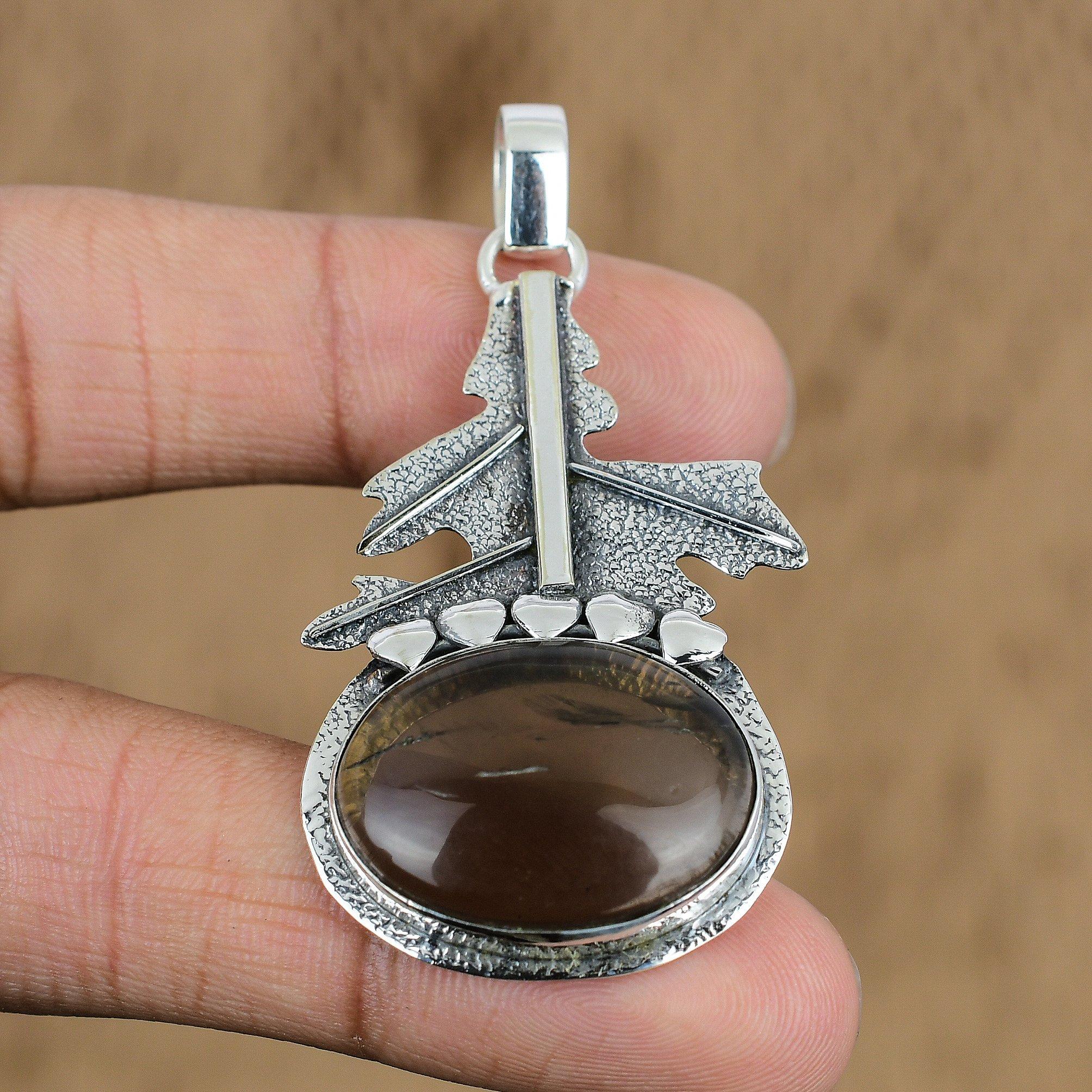 925 Sterling Silver Smokey Quartz Stone Root Chakra Wedding Boho Pendant Jewelry