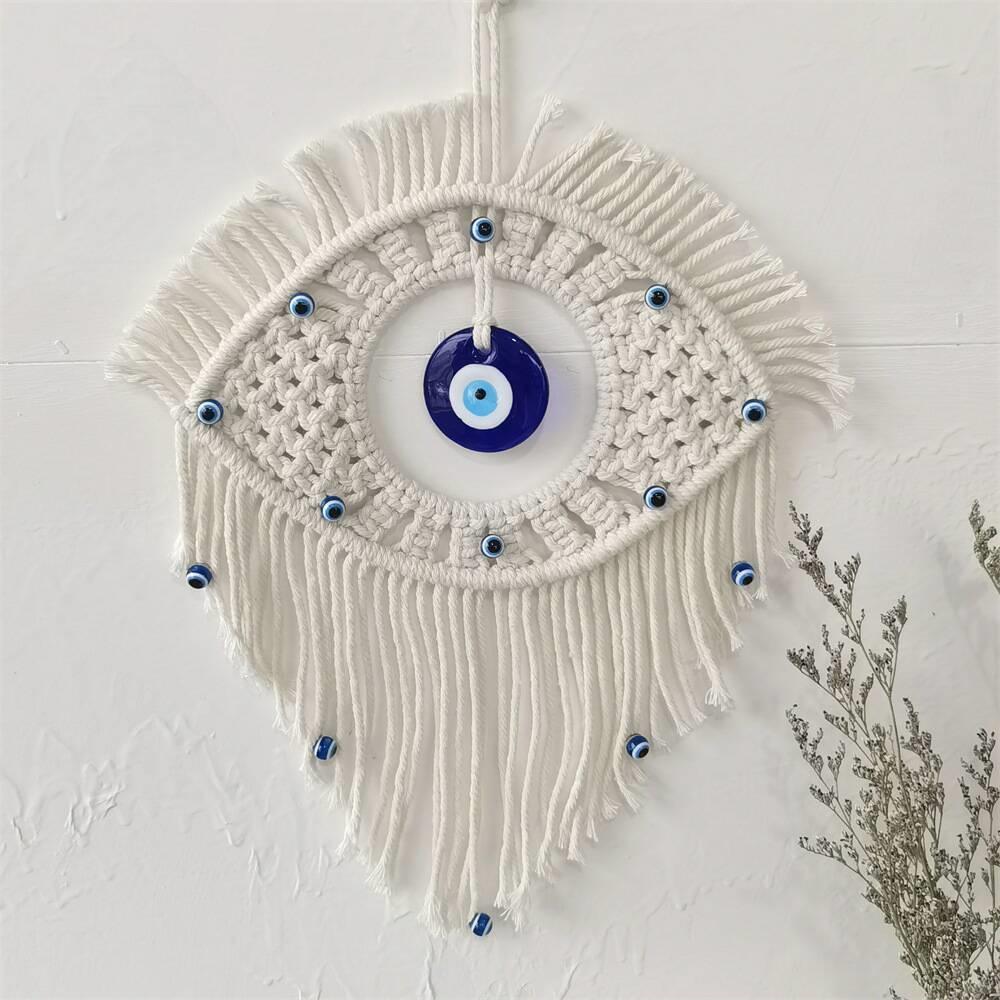 Evil Eye Macramé Wall Hanging - Handmade Boho Tapestry - 33x28cm - Lucky Amulet For Home & Bedroom