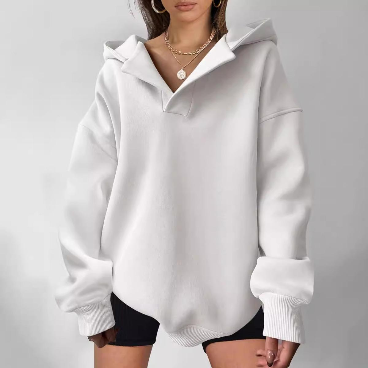 Autumn and Winter Women's Sportswear Solid Color Long Sleeved Hooded Solid Color Loose Sweatshirt