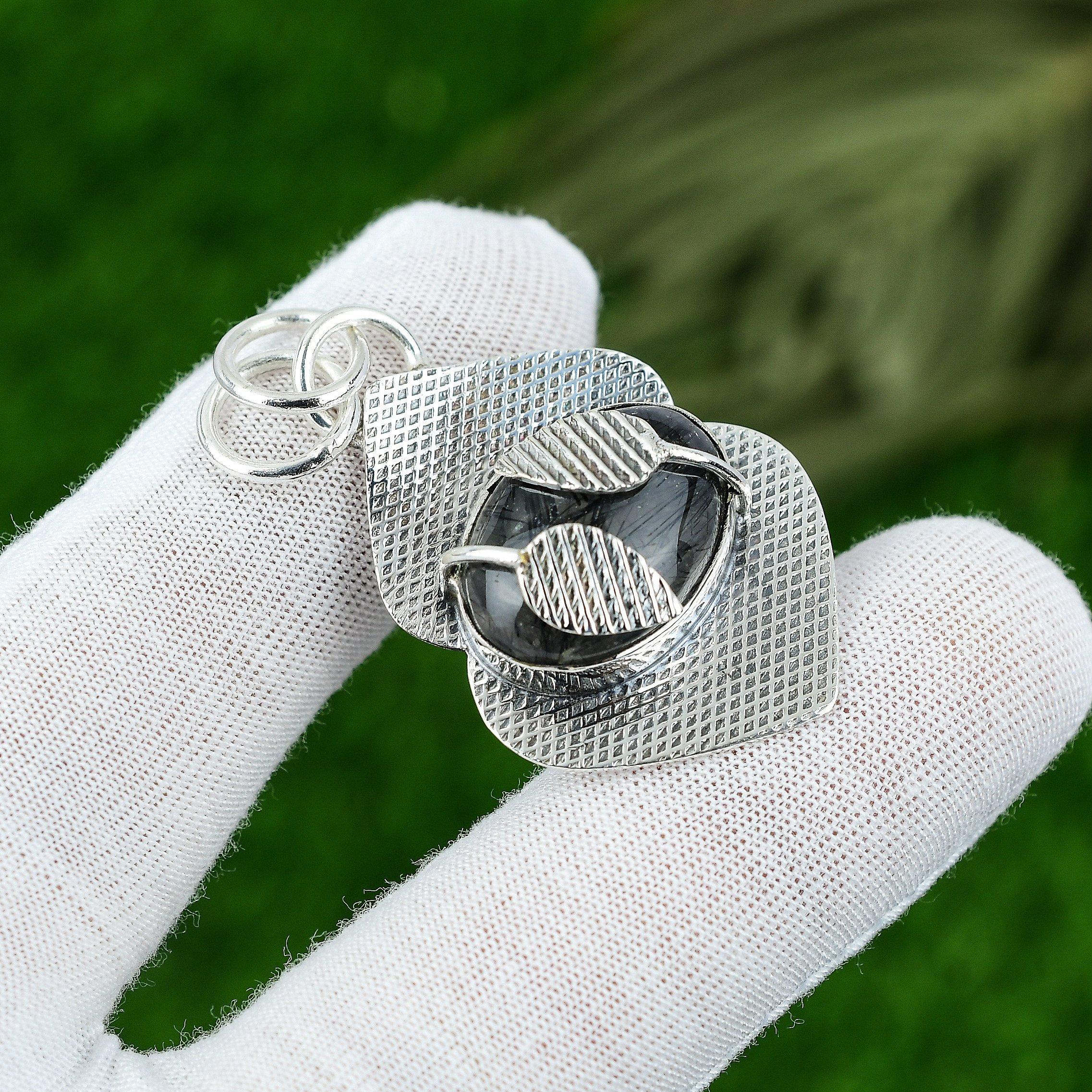 Frauentags-Sale 925 Sterlingsilber Schwarzer Rutil Edelstein Lünettenanhänger Schmuck