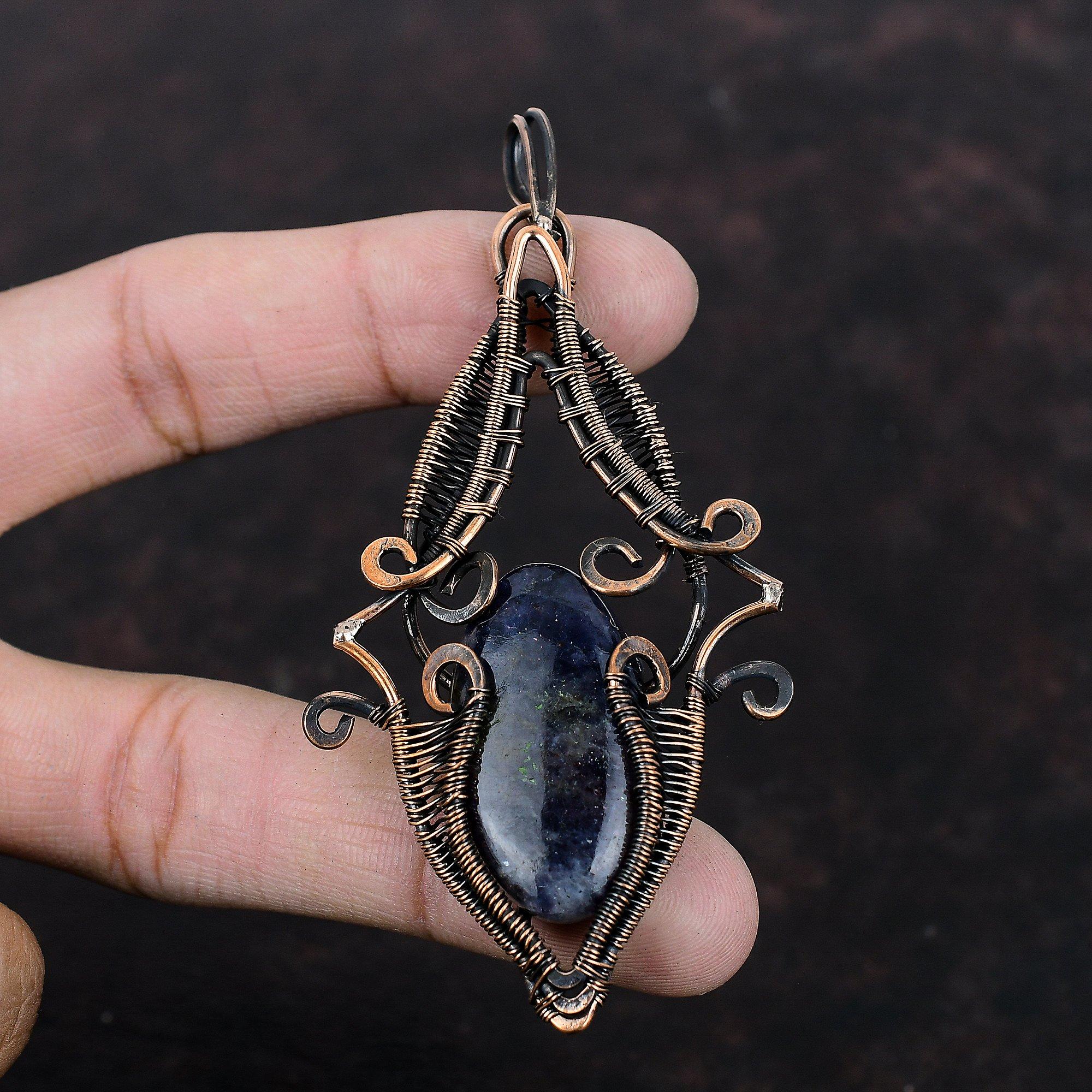 Iolite Sunstone Pendant Copper Wire Wrapped Pendant Iolite Sunstone Jewelry Beautiful Gemstone Pendant Handmade Copper Jewelry Gift For Her