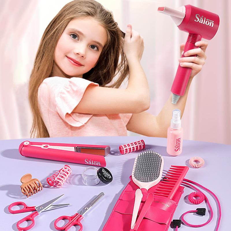 47PCS New Dress Up Hair Dryer Salon Curling Iron Girl Pretend Beauty Fashion Toy Gift for Grils