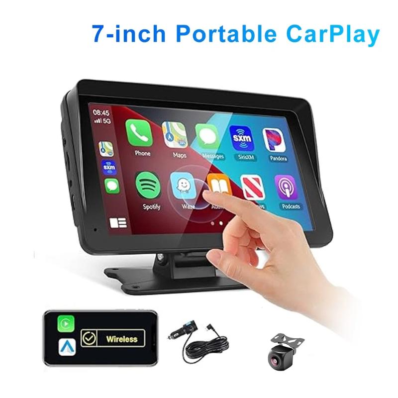7"Portable Wireless Carplay Android Auto Screen HD Car Radio Multimedia Video Player Rear Reversing Camera DVR