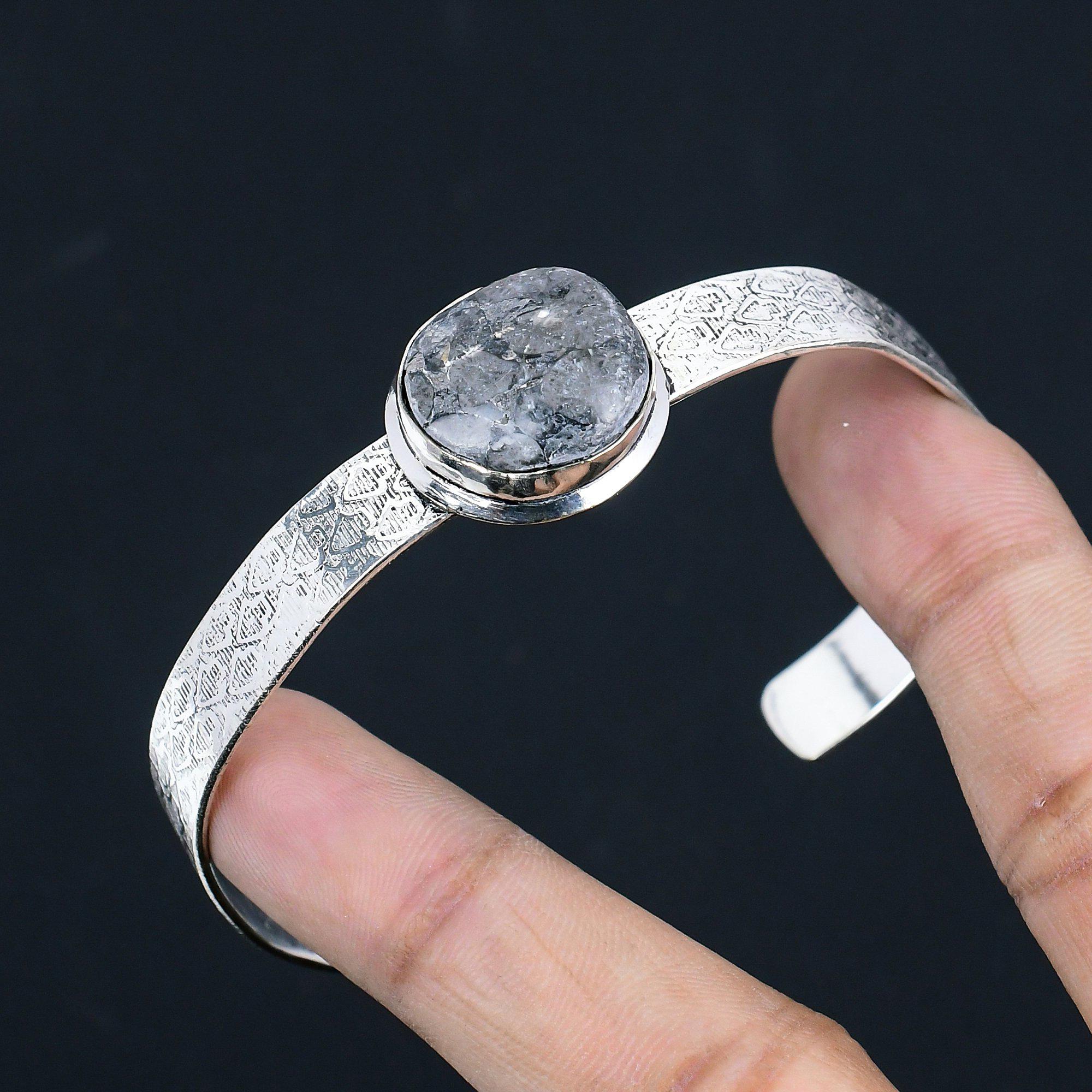925 Sterlingsilber Schwarzer Fossilkorallen Edelstein Hochzeit Mutter Armreif Schmuck