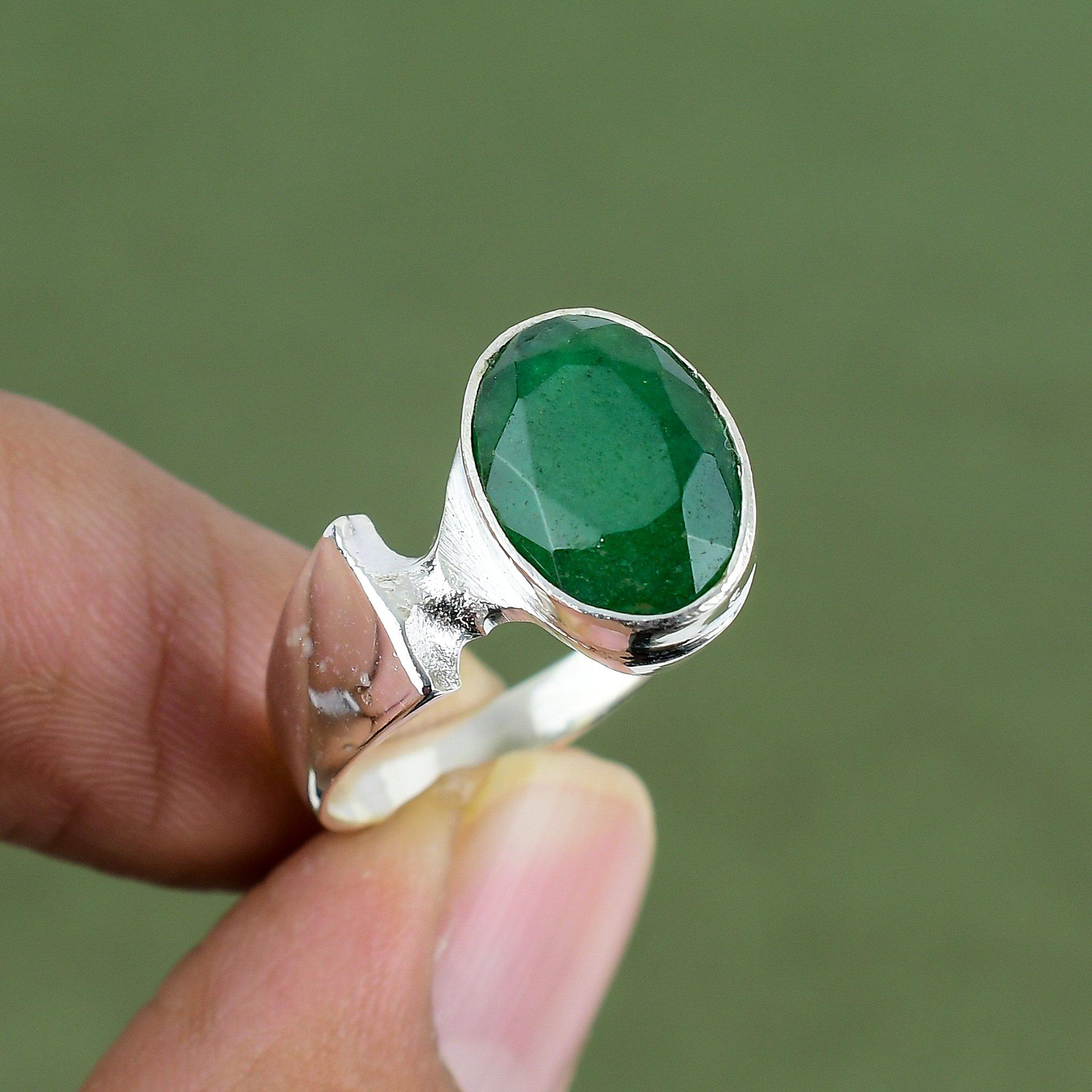 Faceted Zambian Emerald Ring 925 Sterling Silver Ring Boho Style Jewelry Unique Gemstone Ring Handmade Ring For Gifts Available In Ring Size