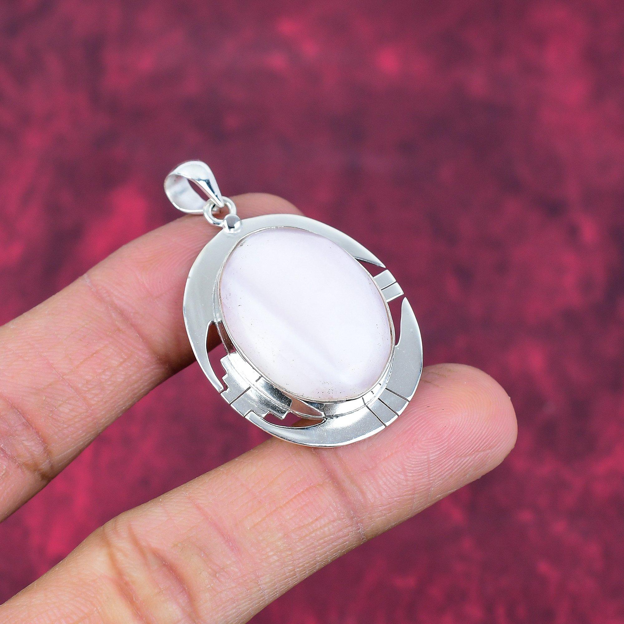 Rosa Opal Handgefertigter Edelstein Anhänger, 925 Sterling Silber Anhänger Unikat Design Schmuck, Für Frauen