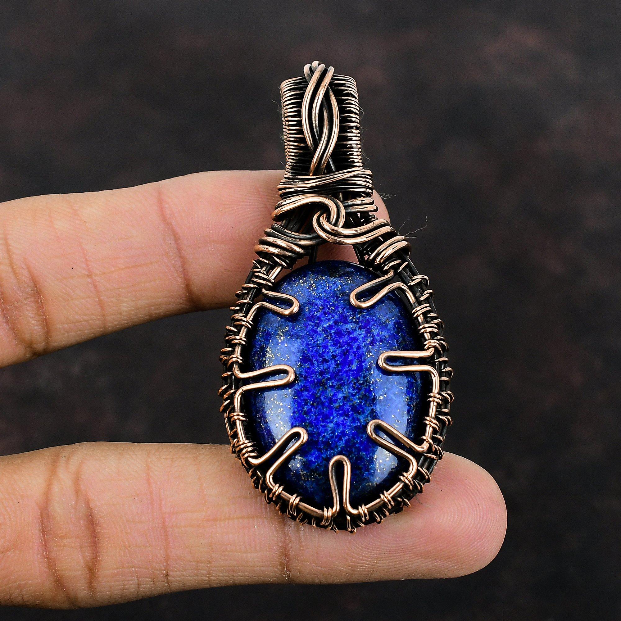 Lapis Lazuli Pendant Copper Wire Wrapped Pendant Lapis Lazuli Copper Jewelry Unique Pendant Handmade Jewelry Gift For Mom Gemstone Pendant
