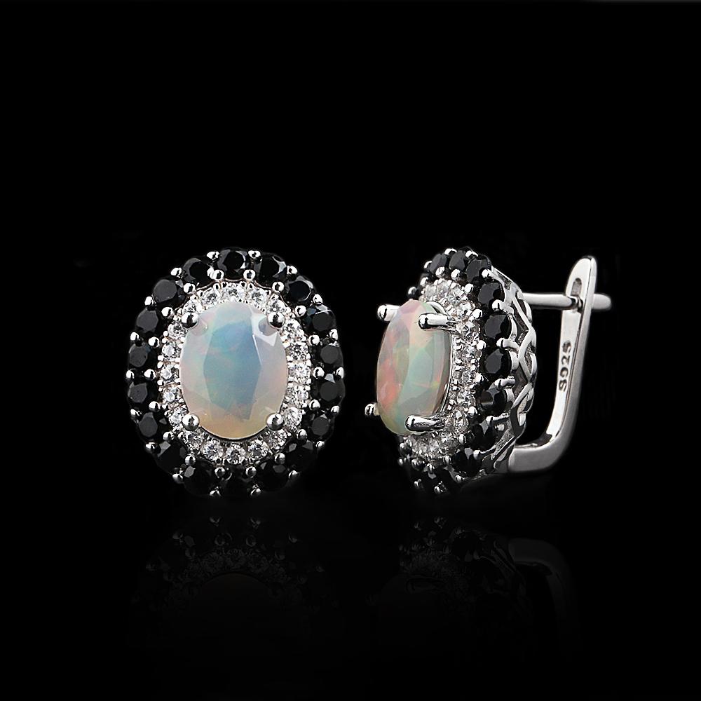 925 Sterlingsilber Klappcreolen natürlicher äthiopischer Opal oval 7*9mm Edelsteine feiner klassischer Schmuck für Damen Jubiläumsgeschenke