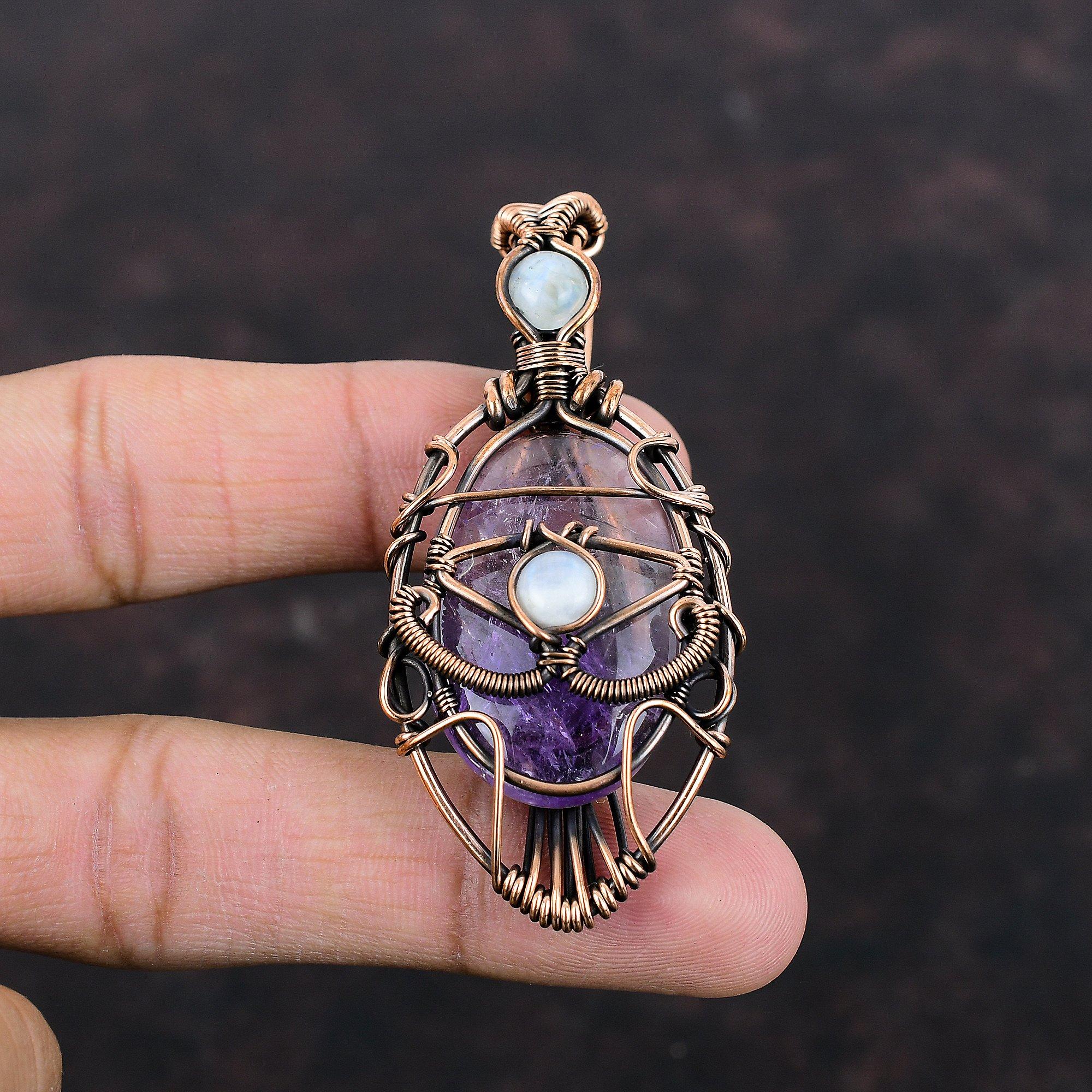 Böses Auge Stern Amethyst Anhänger Kupferdraht umwickelter Edelsteinanhänger Regenbogenmondstein Schmuck Geschenk für Sie Handgefertigter Kupferdraht Wickelschmuck