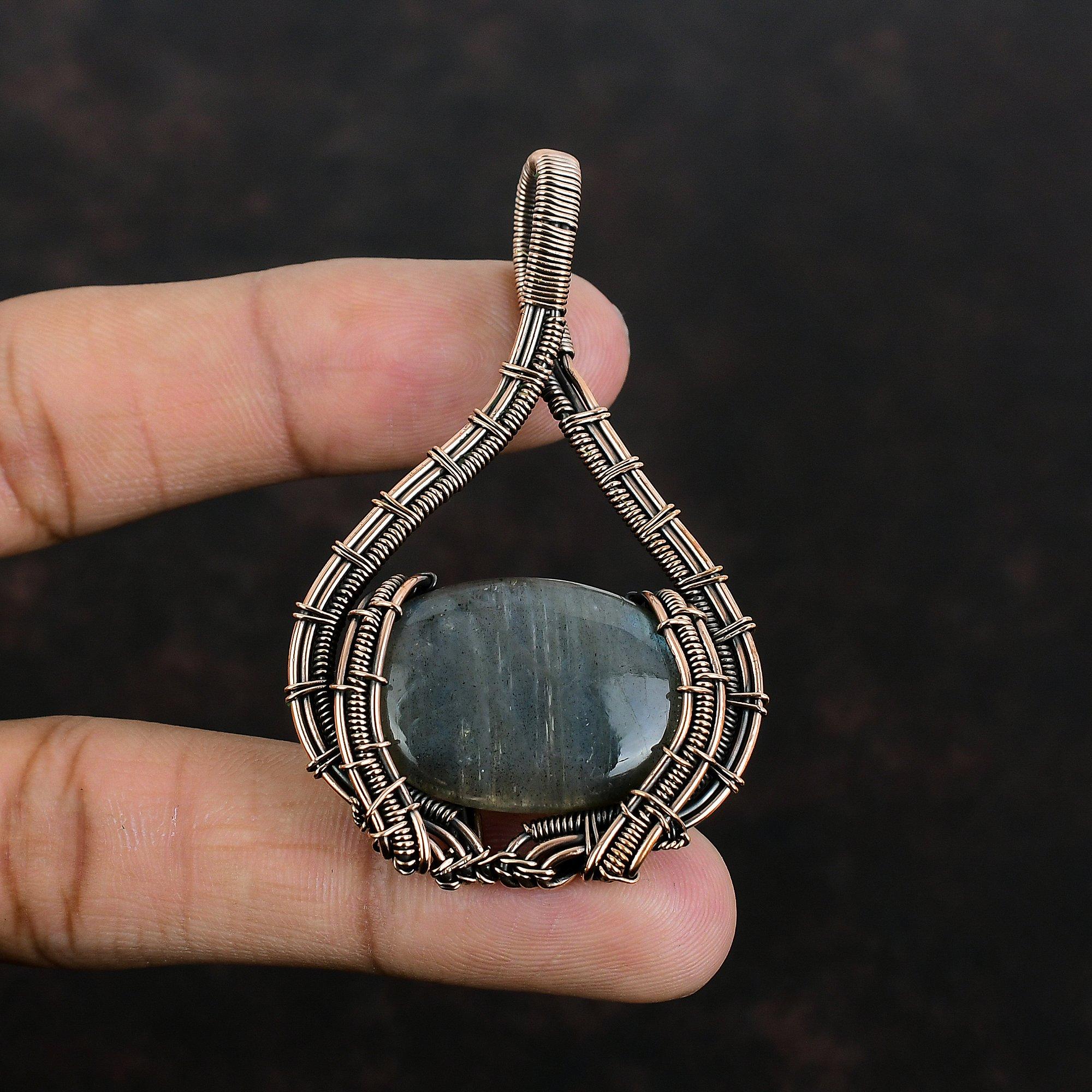Labradorit Anhänger Kupferdraht umwickelt Edelstein Schmuck Handgefertigt Kupferanhänger Einzigartiges Design Schmuck Drahtumwickelter Anhänger Geschenke für Mutter
