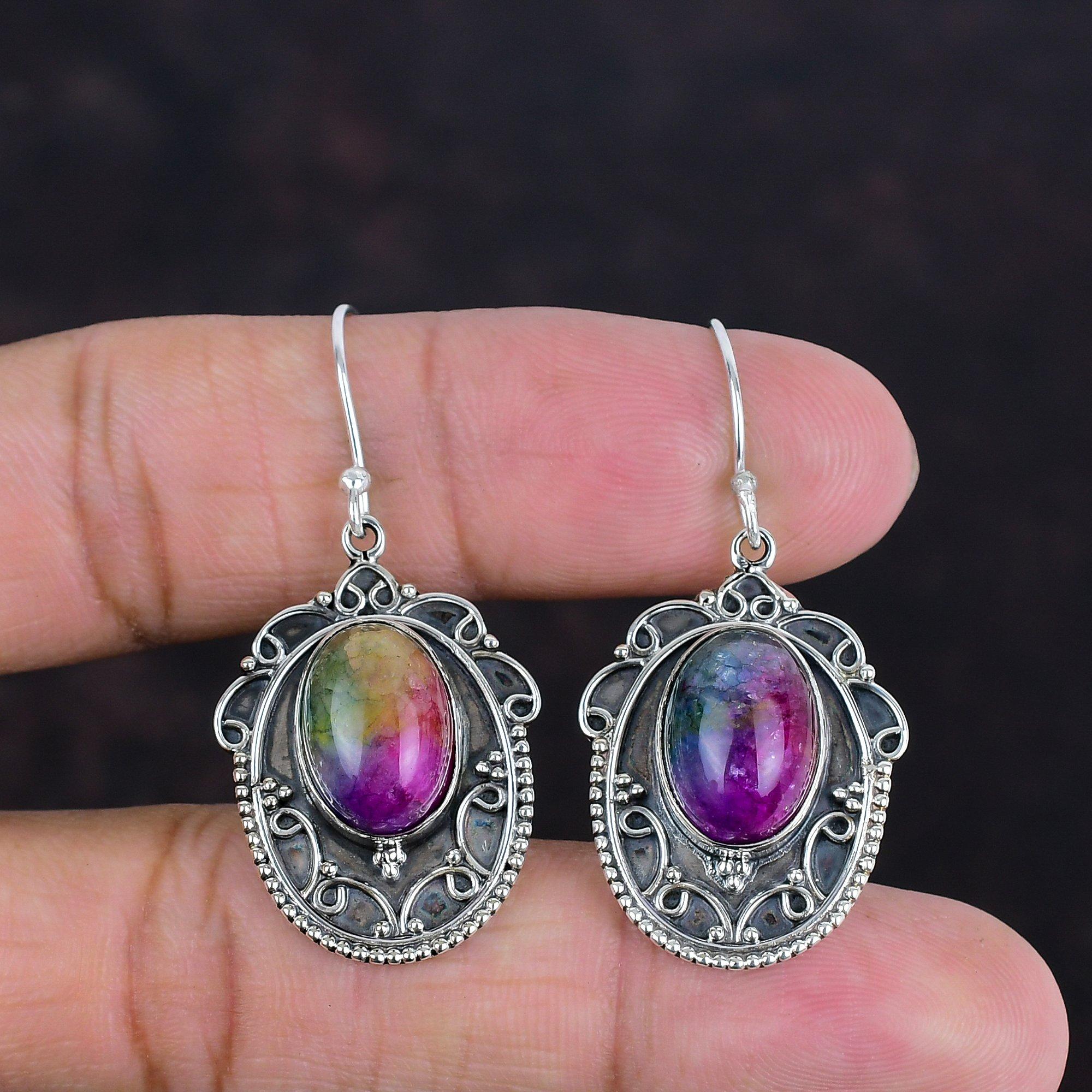 Regenbogen Solarquarz Druzy Ohrringe Vintage Edelstein Ohrring 925 Sterlingsilber Ohrring Handgefertigter Schmuck Geschenke Für Sie Einzigartiger Stil Ohrring