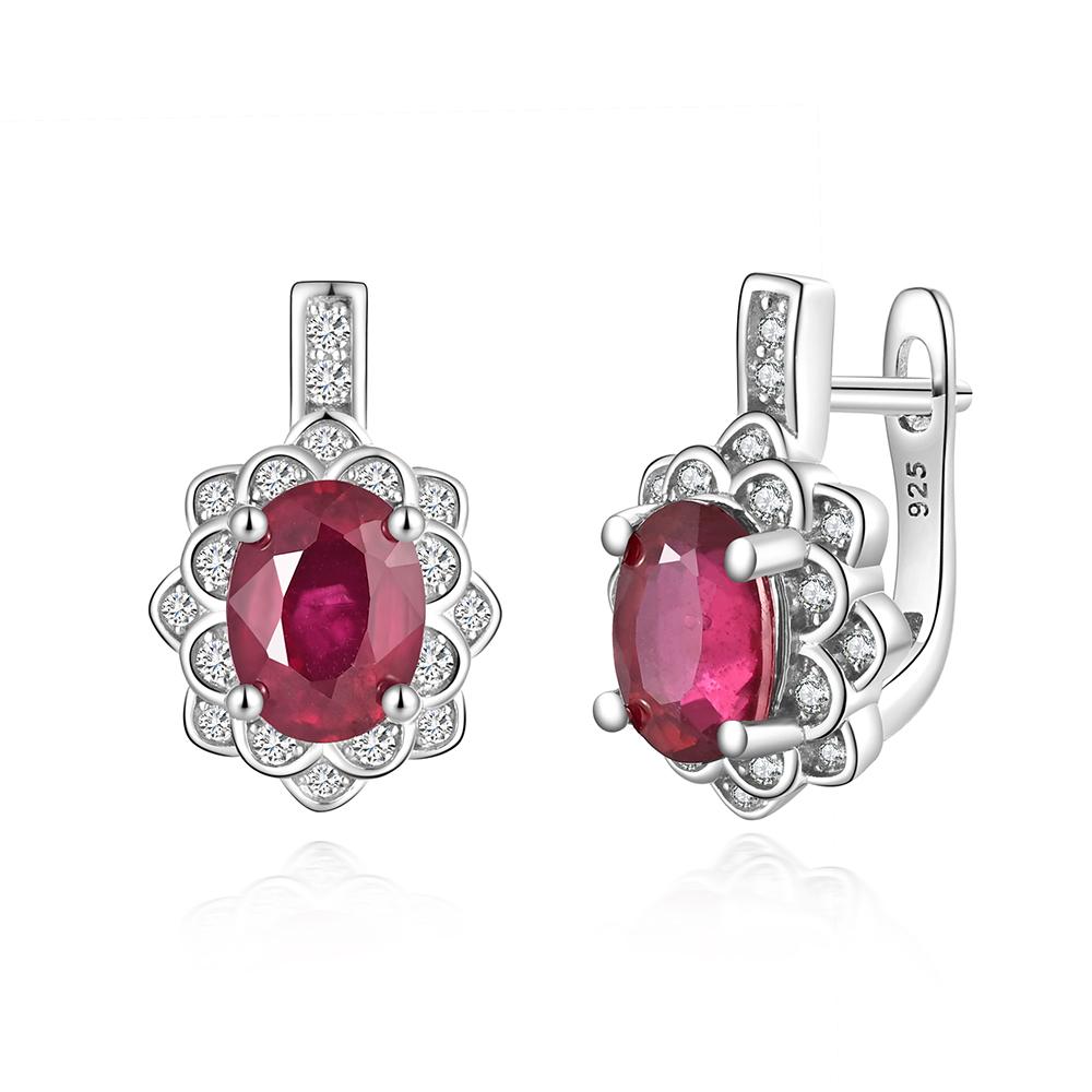 S925 Sterling Precious Rare Natural Filled Ruby Earrings July Birthstone Gemstone Jewelry for Women Anniversary & Banquet Gifts