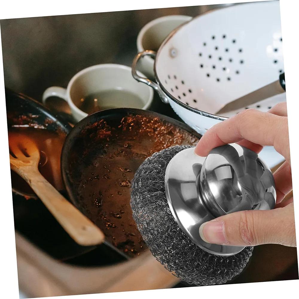 5/3/1Pcs Kitchen Stainless Steel Pot Brush with Handles Dishwashing Wire Ball Heavy Duty Metal Scrubber Home Pot Pan Cleaning Tool