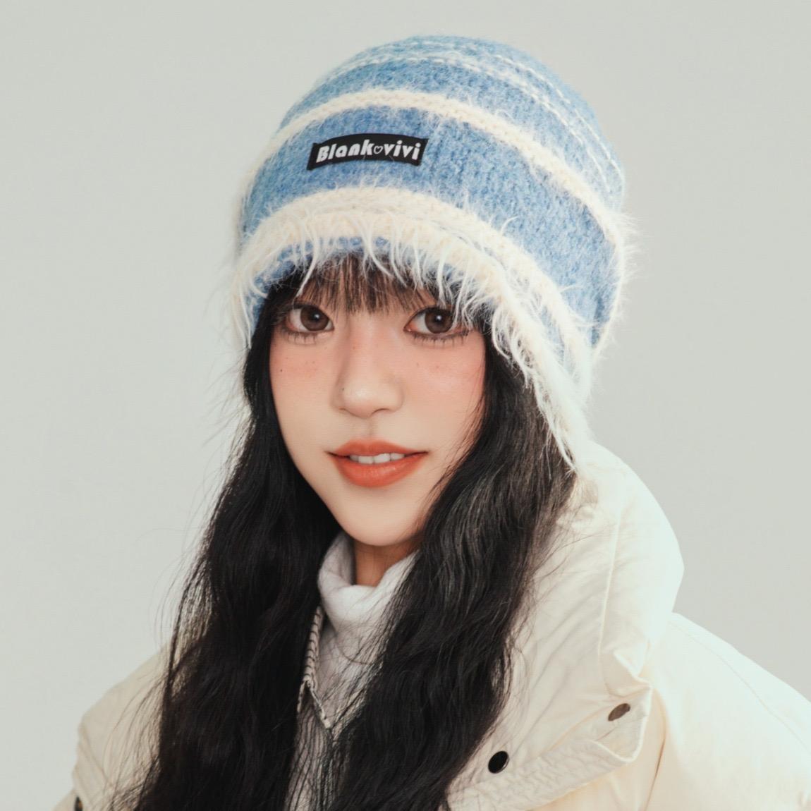 New Style Loose Dandy Hat Lazy Style Fashion Stripes Beanie Hat Sweet Winter Hats For Women Streetwear Knit Hats For Girl