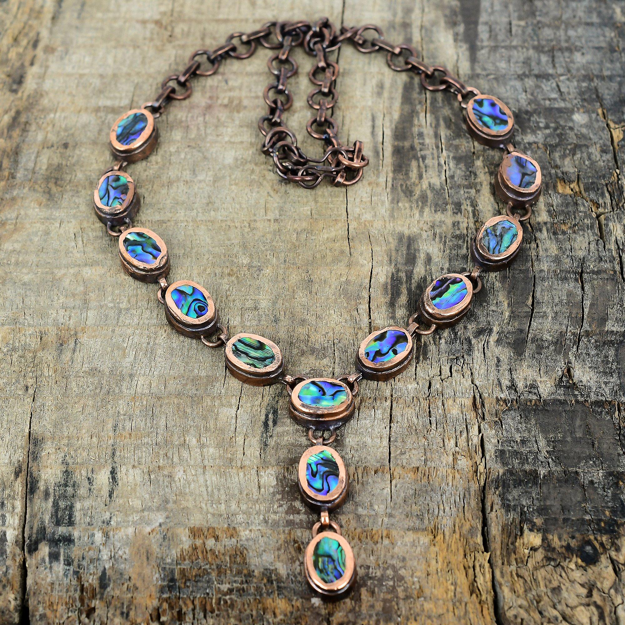 Abalone Muschel Halskette elektrogeformte Kupfer Halskette Edelsteinschmuck verstellbare Kettenhalskette handgefertigter Geburtssteinschmuck Verlobungsgeschenke