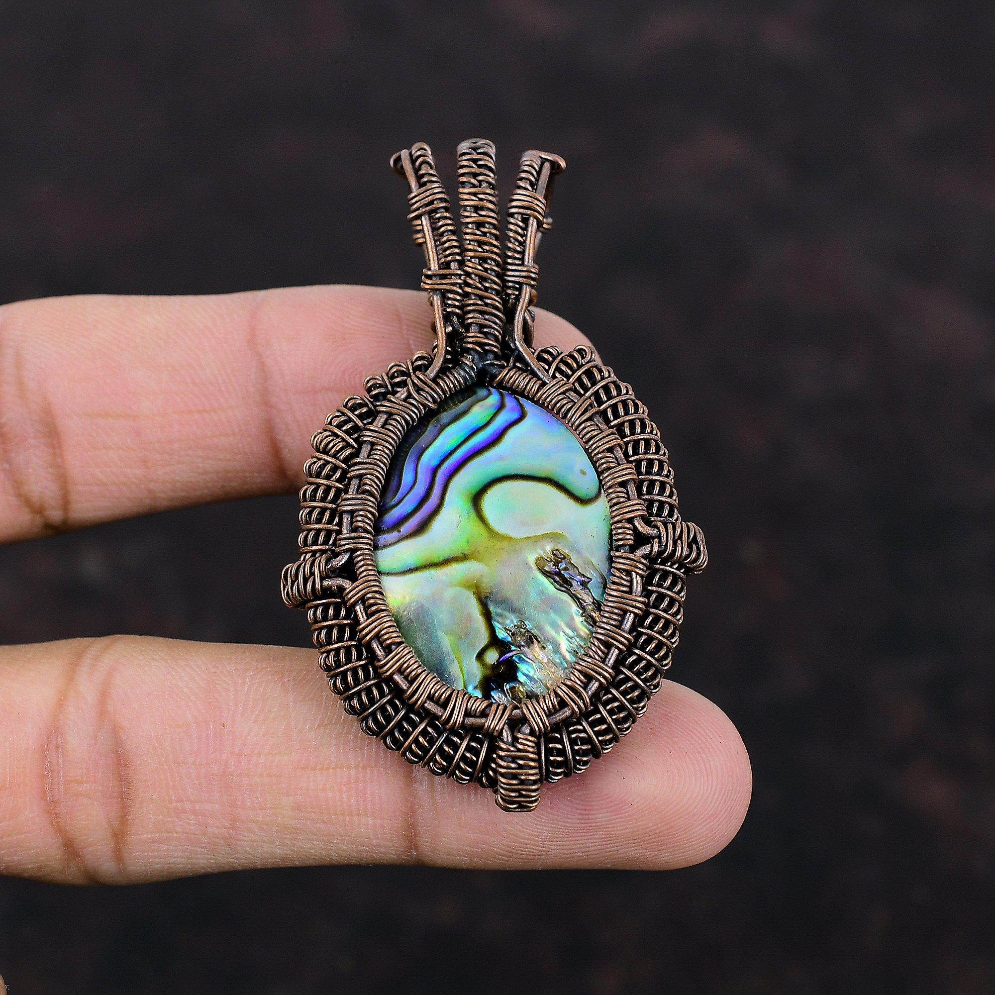 Abalone Shell Pendant Copper Wire Wrapped Pendant Wire Pendant Gemstone Copper Jewelry Handmade Unique Pendant Wire Wrap Jewelry For Gift