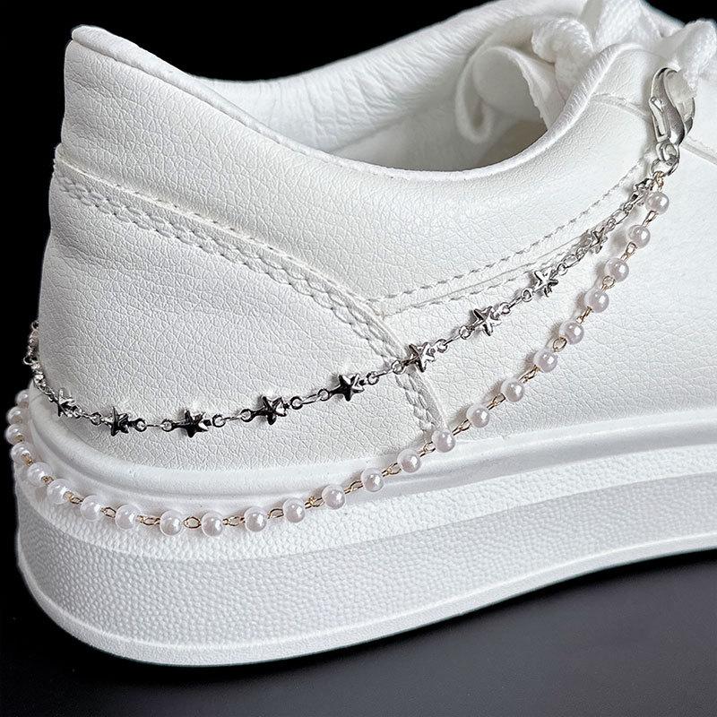 New Multifunctional Fashion Shoe Chain Personality All-match Star Love Pearl Double-layer Shoe Chain Punk Hip-hop Trend Accessories