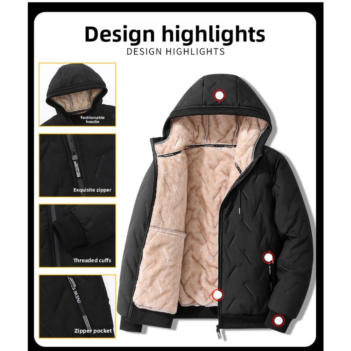 Cotton Jacket Men's Thick, Plus Size Men's Mid To Long, Down Cotton Jacket with Added Fleece and Increased Thickness for Warmth