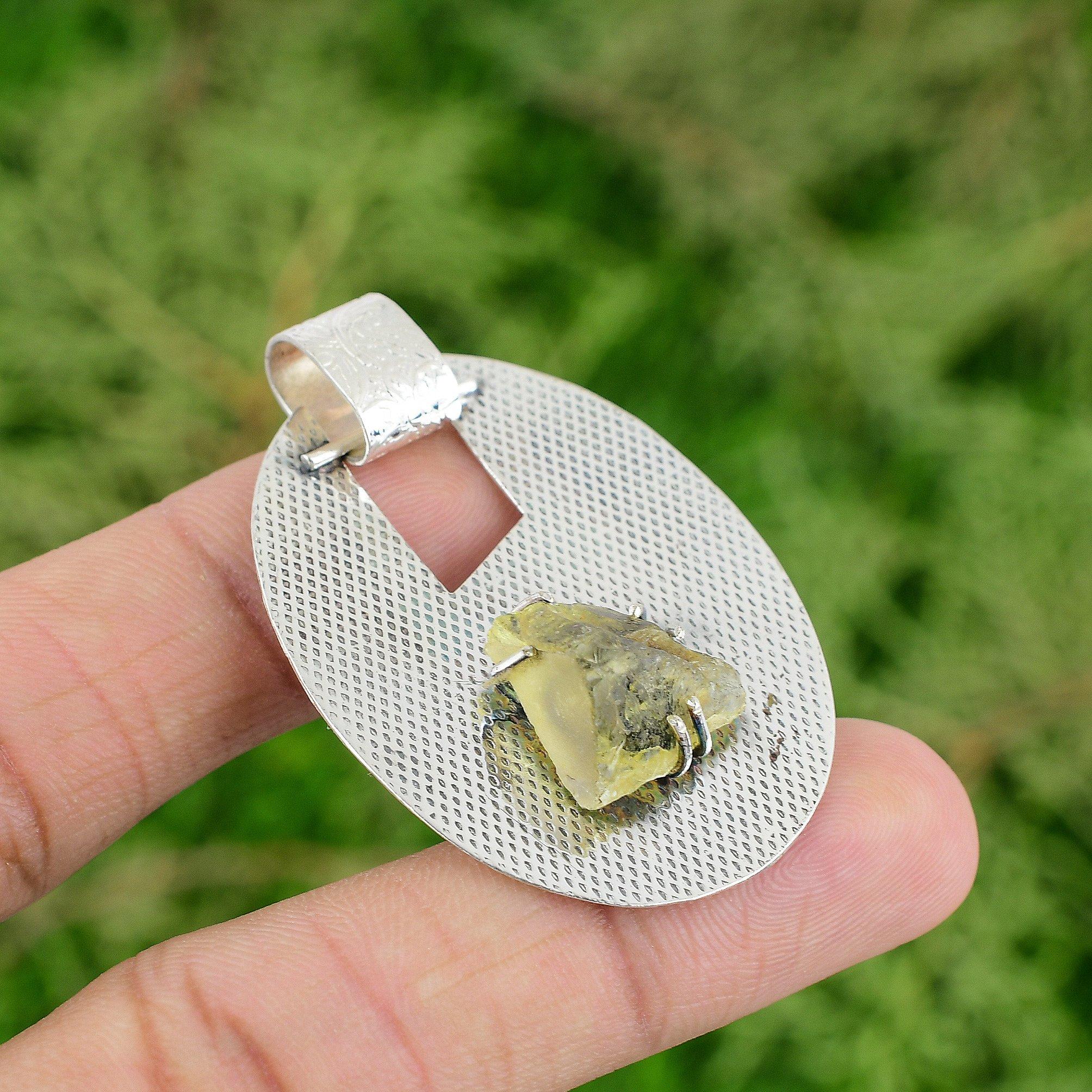 Daughters Day Sale Lemon Topaz Rough Gemstone Wedding Pendant Jewelry 925 Silver